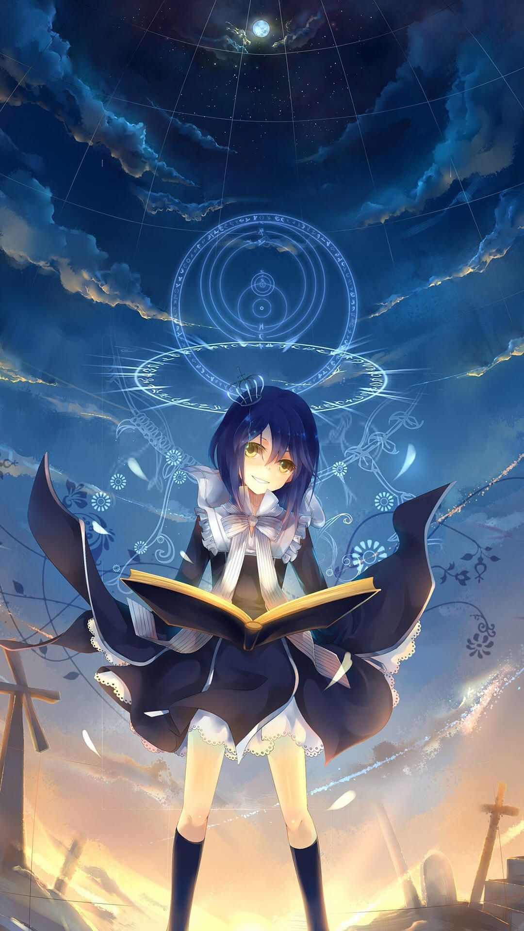 Ragazza anime con libro magico, 1080x1920 Verticale, Telefono