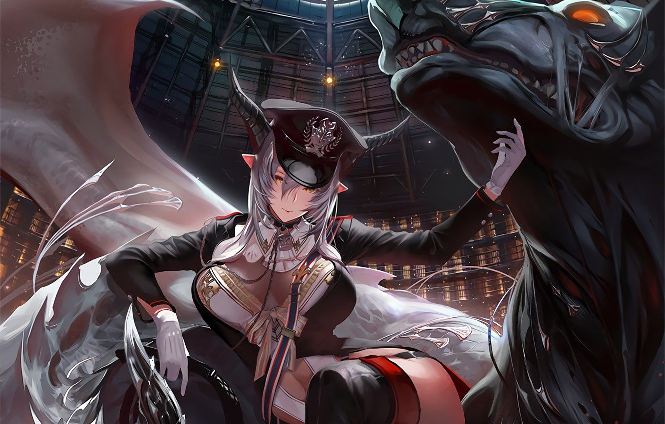Ragazza demone con cappello e mostro, 1332x850 720p, PC