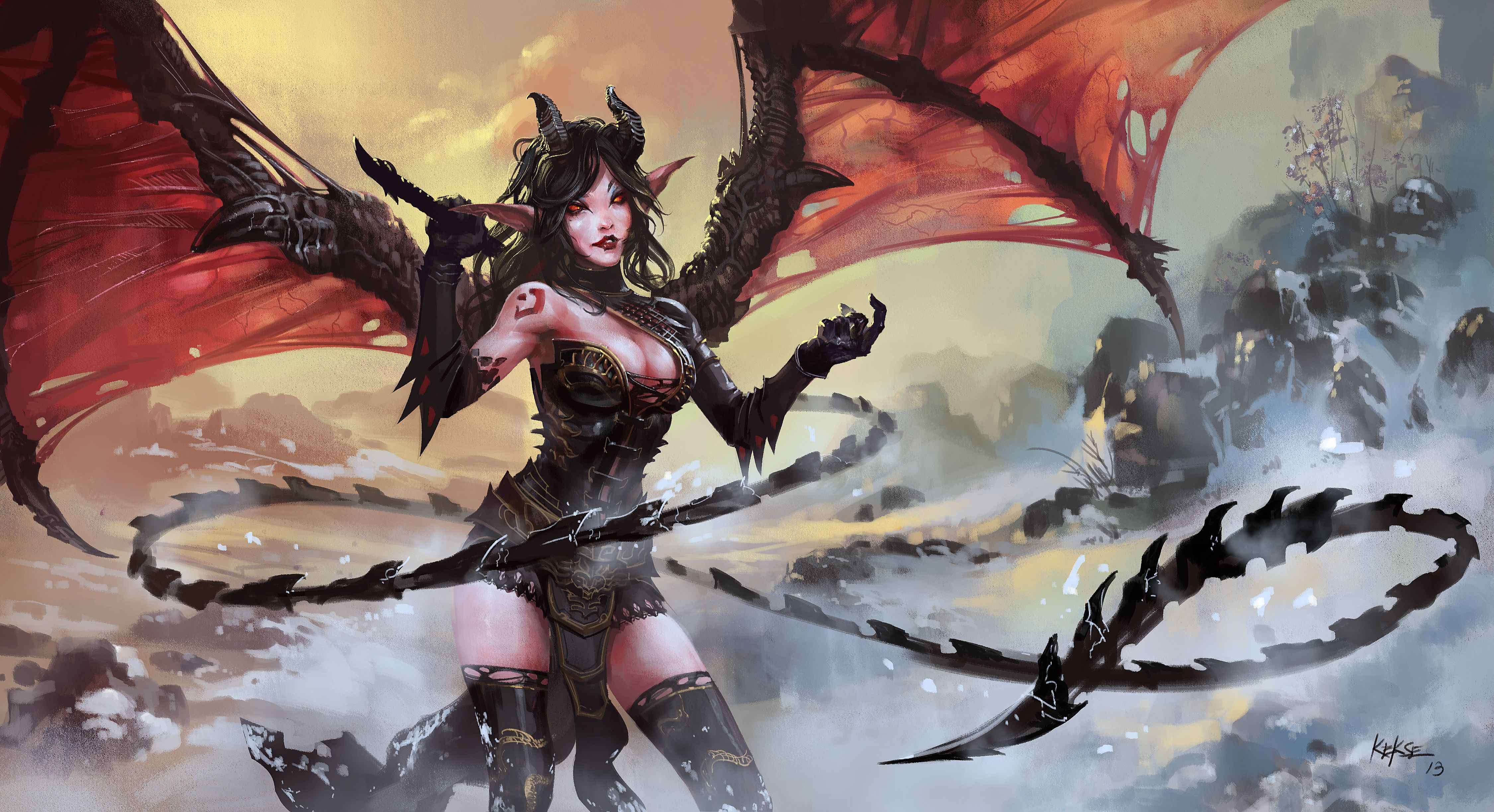 Ragazza demone ali rosse, 4500x2447 4K, Desktop 4K