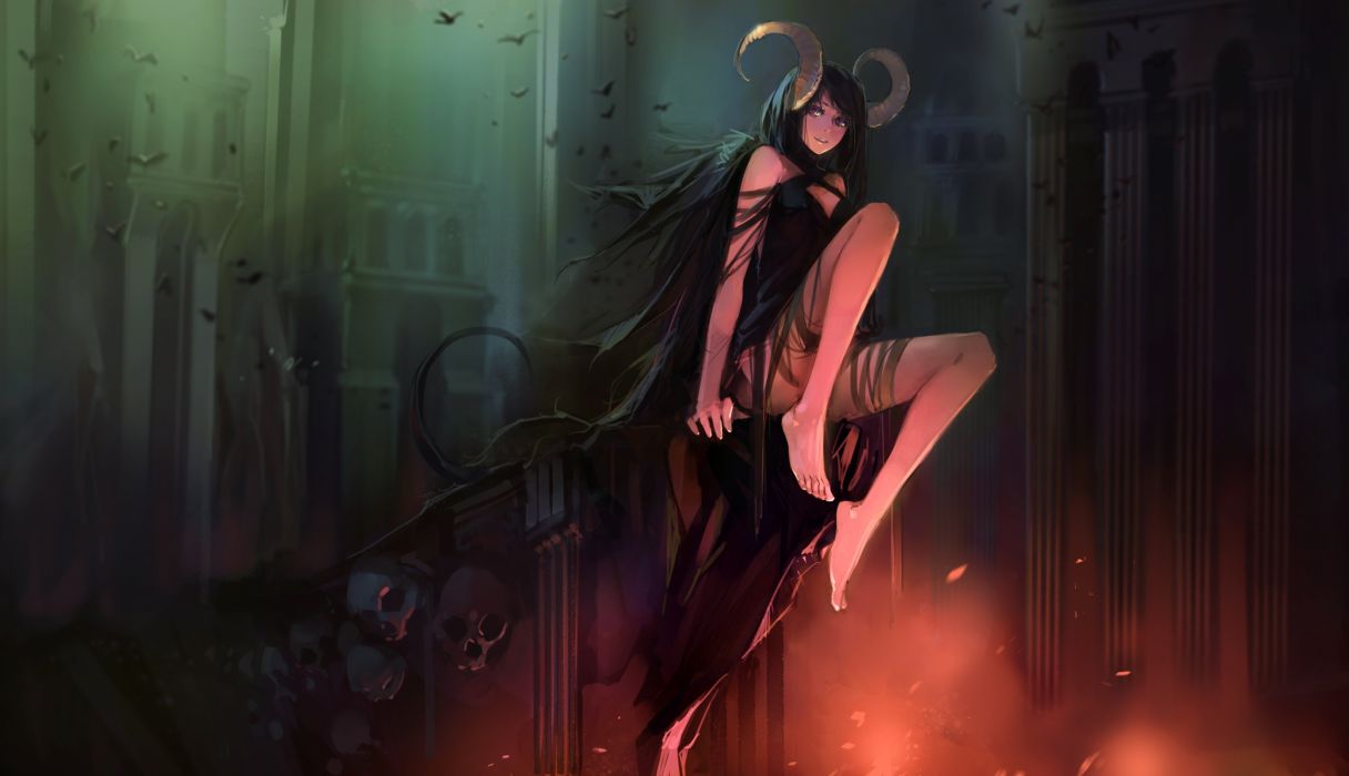 Ragazza demone corna scure, 1216x700 HD, Desktop