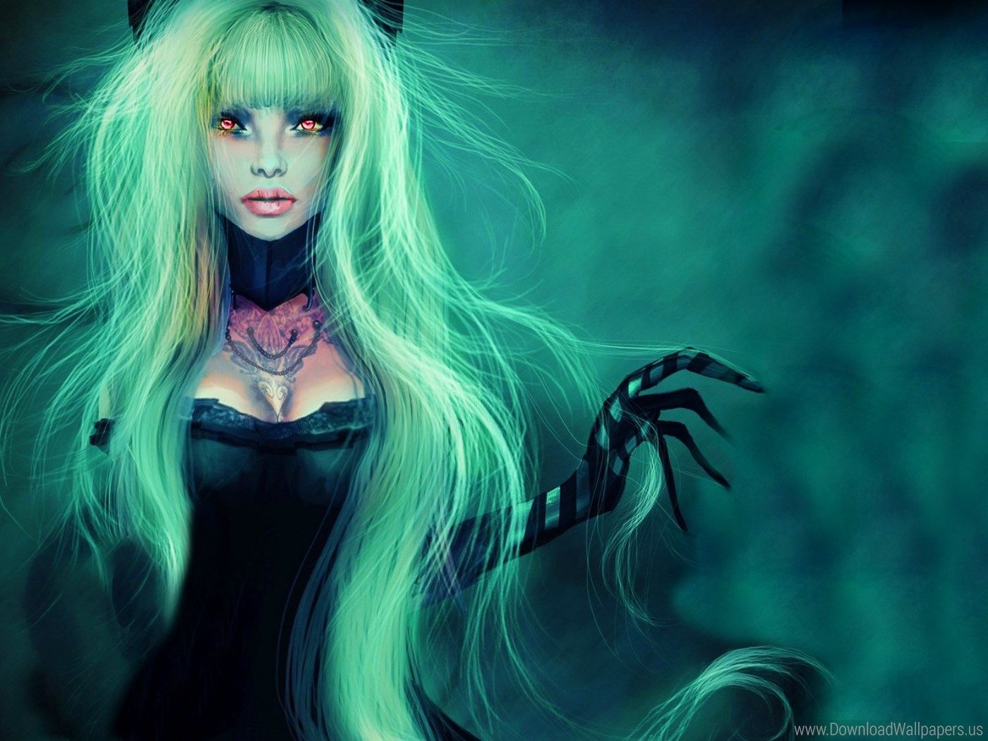 Ragazza demone capelli verdi, 1400x1050 HD, Desktop