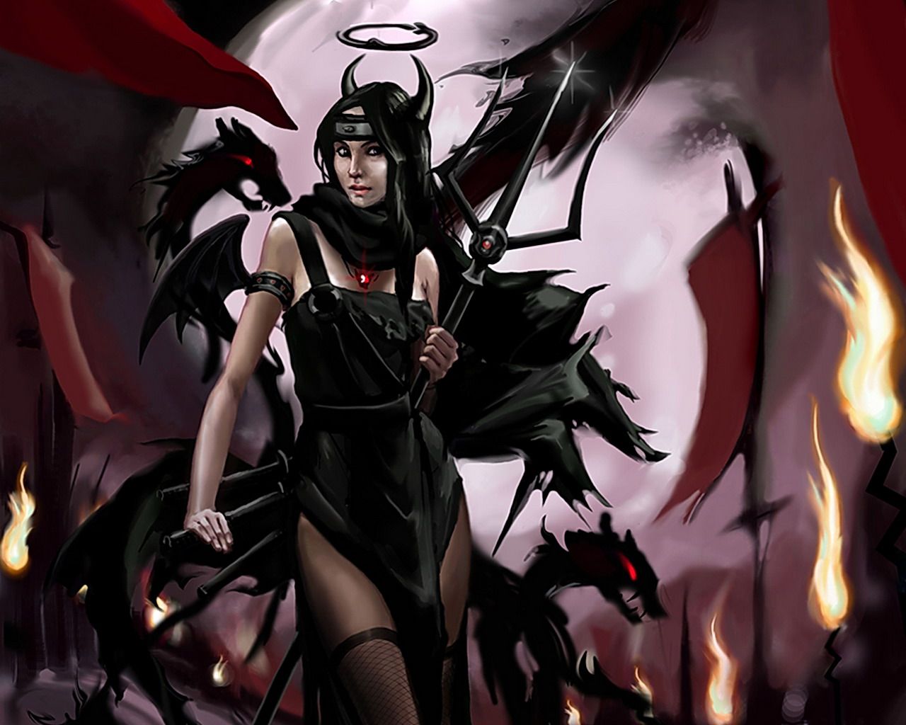 Ragazza demone con corna e falce, 1280x1024 HD, Desktop