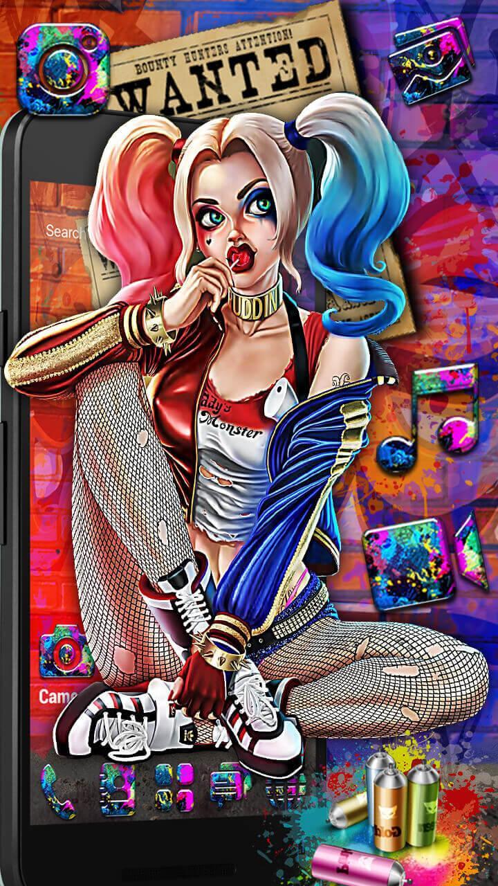 Harley Quinn graffiti wanted, DC Comics, 720x1280 Full HD Verticale, iPhone