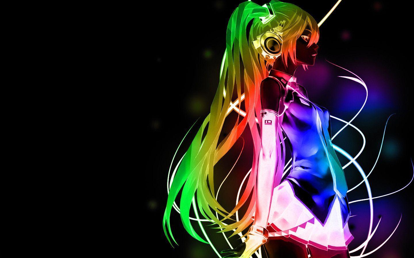 Ragazza anime luci neon arcobaleno, 1440x900 HD, Desktop