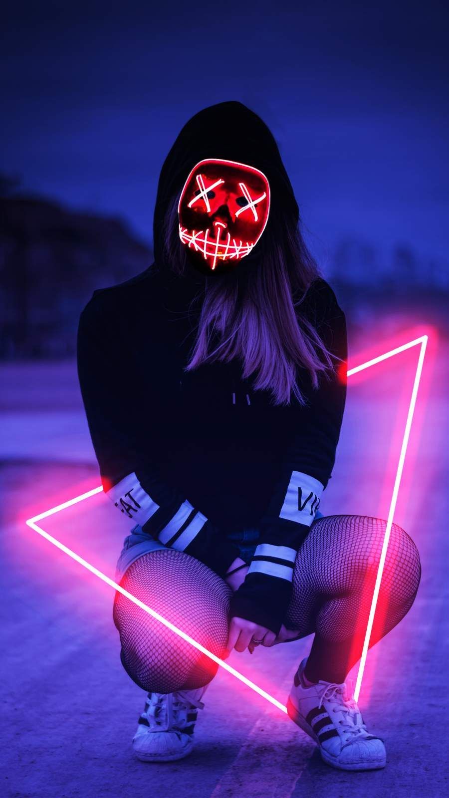 Ragazza maschera neon rossa, 900x1600 Full HD Verticale, iPhone