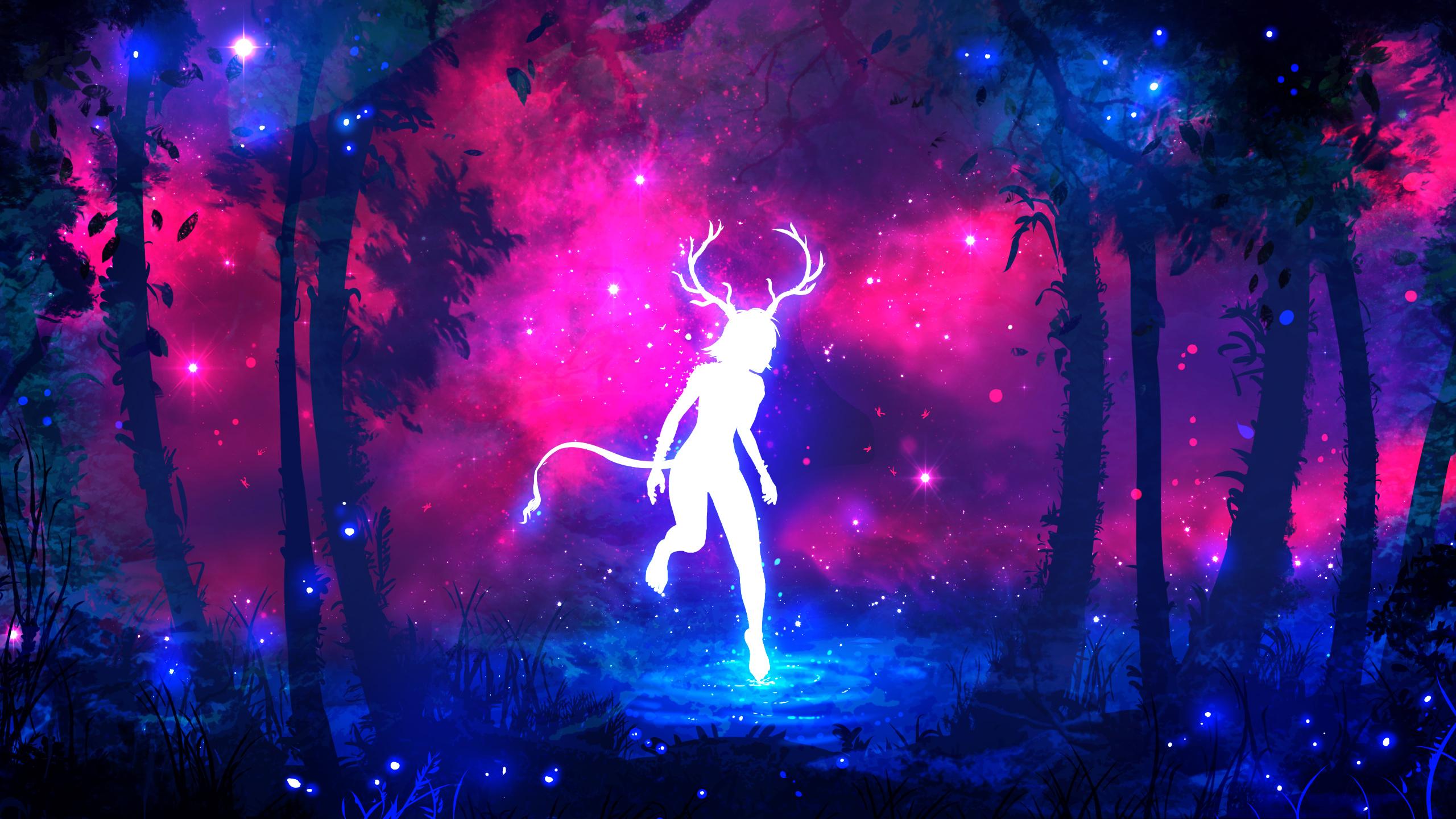 Ragazza spirito neon con corna, 2560x1440 1440p, Desktop