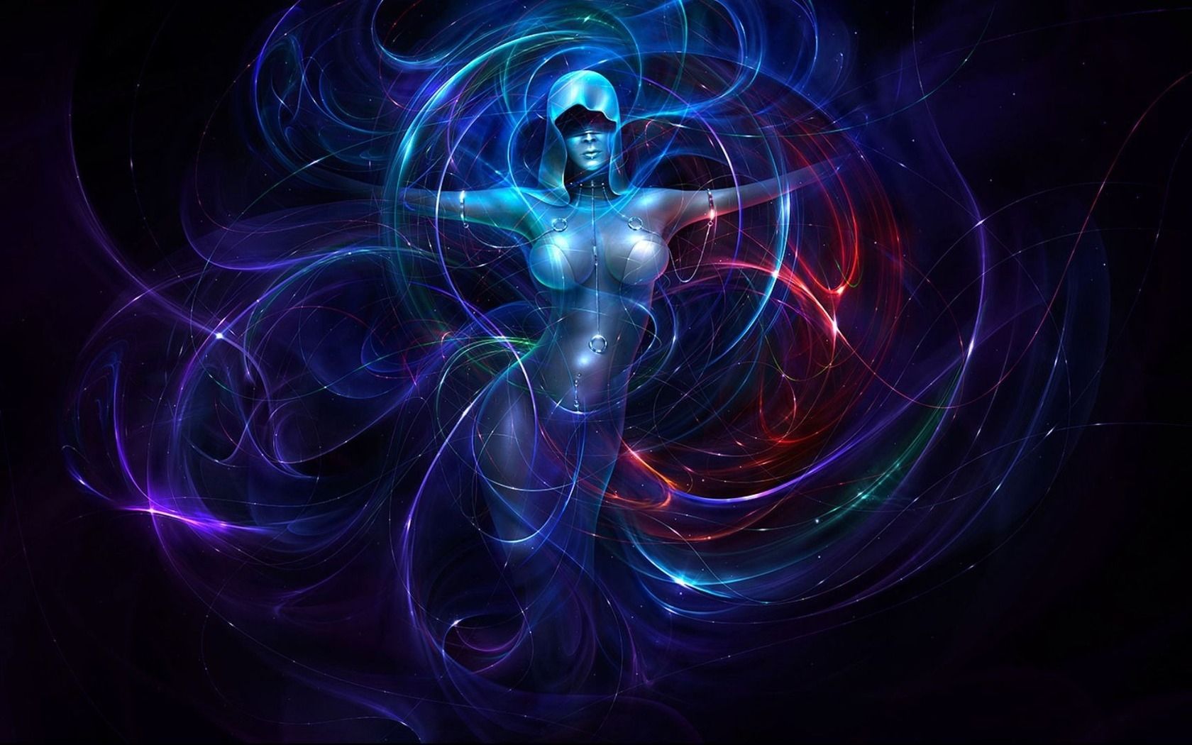 Ragazza al neon astratta blu, 1680x1050 900p, Desktop