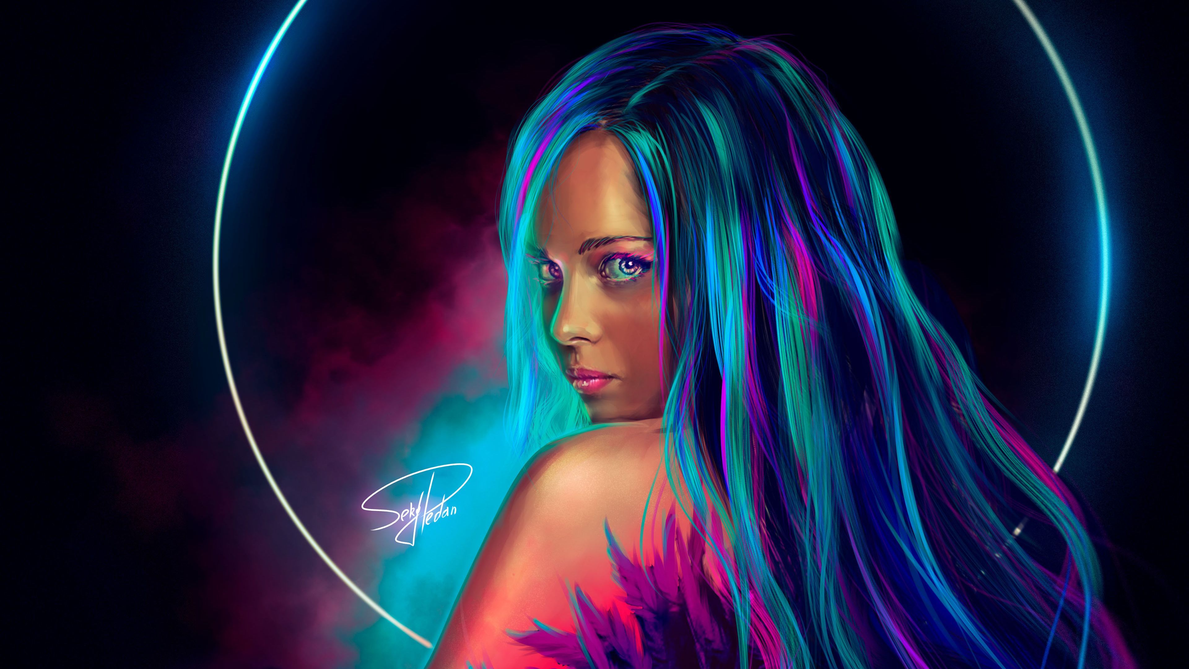 Ragazza con capelli neon colorati, 3840x2160 4K Ultra HD, Monitor 4K