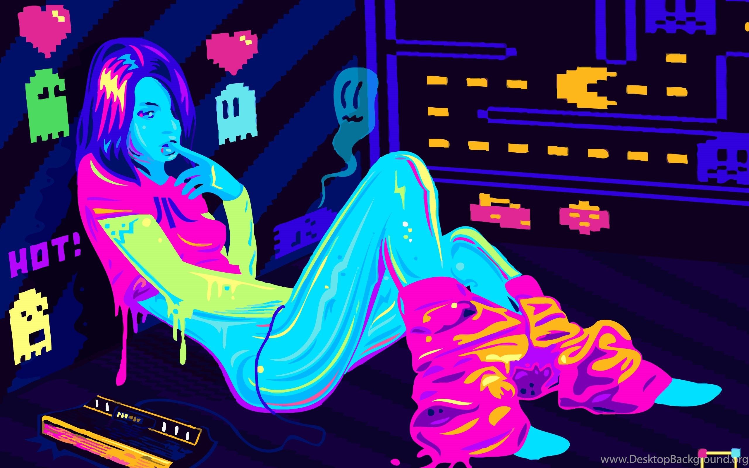 Ragazza al neon con Pac-Man, 2560x1600 WQXGA, Laptop