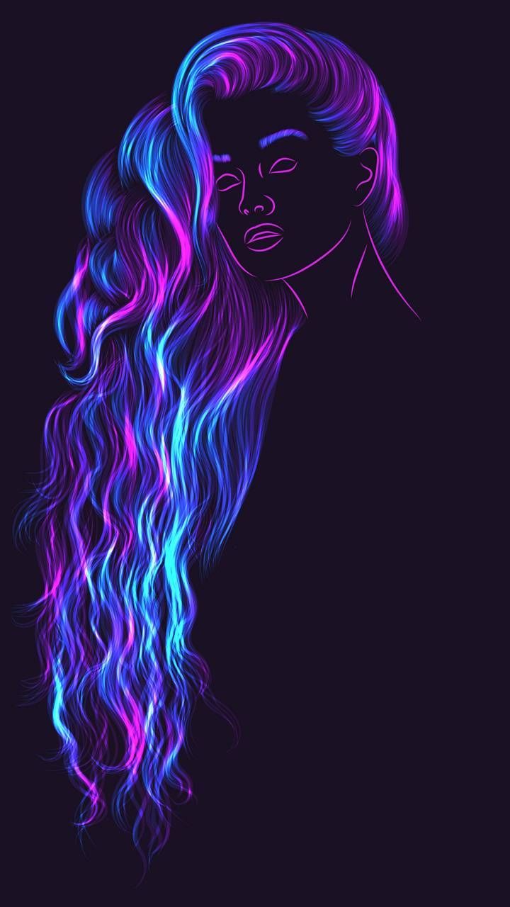 Ragazza neon capelli lunghi, 720x1280 Verticale, Mobile