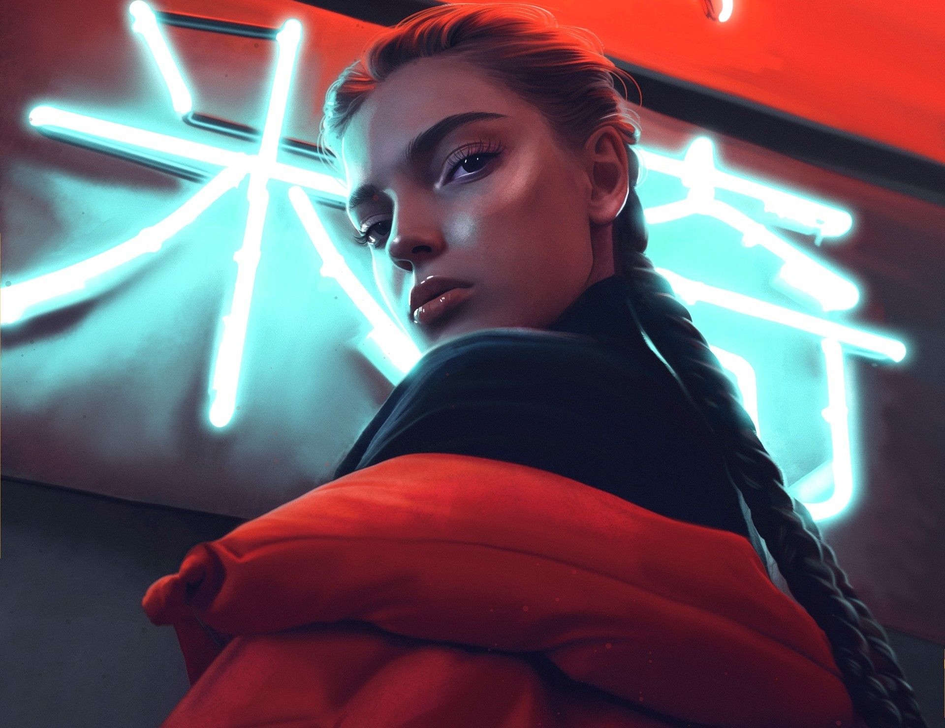 Ragazza treccia luci neon, 1920x1480 Full HD+ WUXGA, Laptop