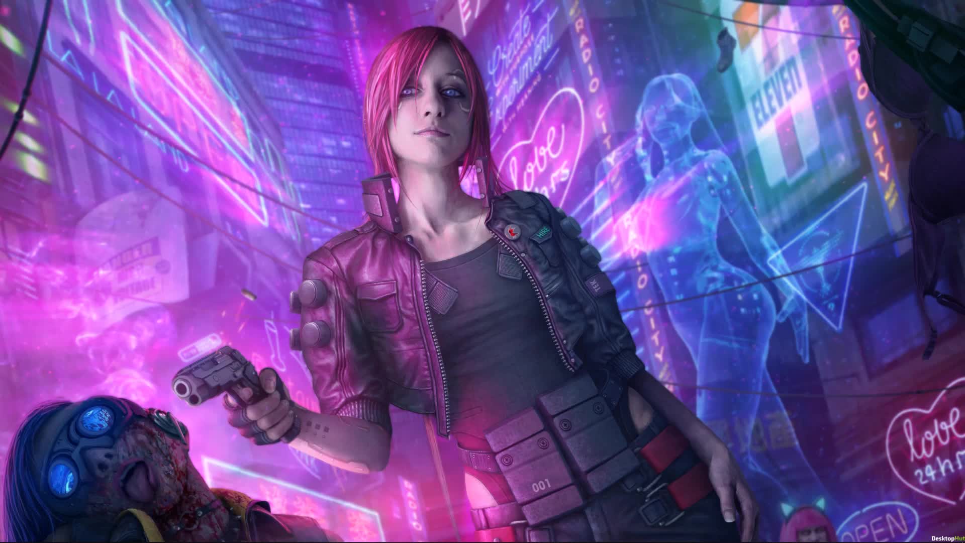 Ragazza cyberpunk luci neon, 1920x1080 1080p, PC