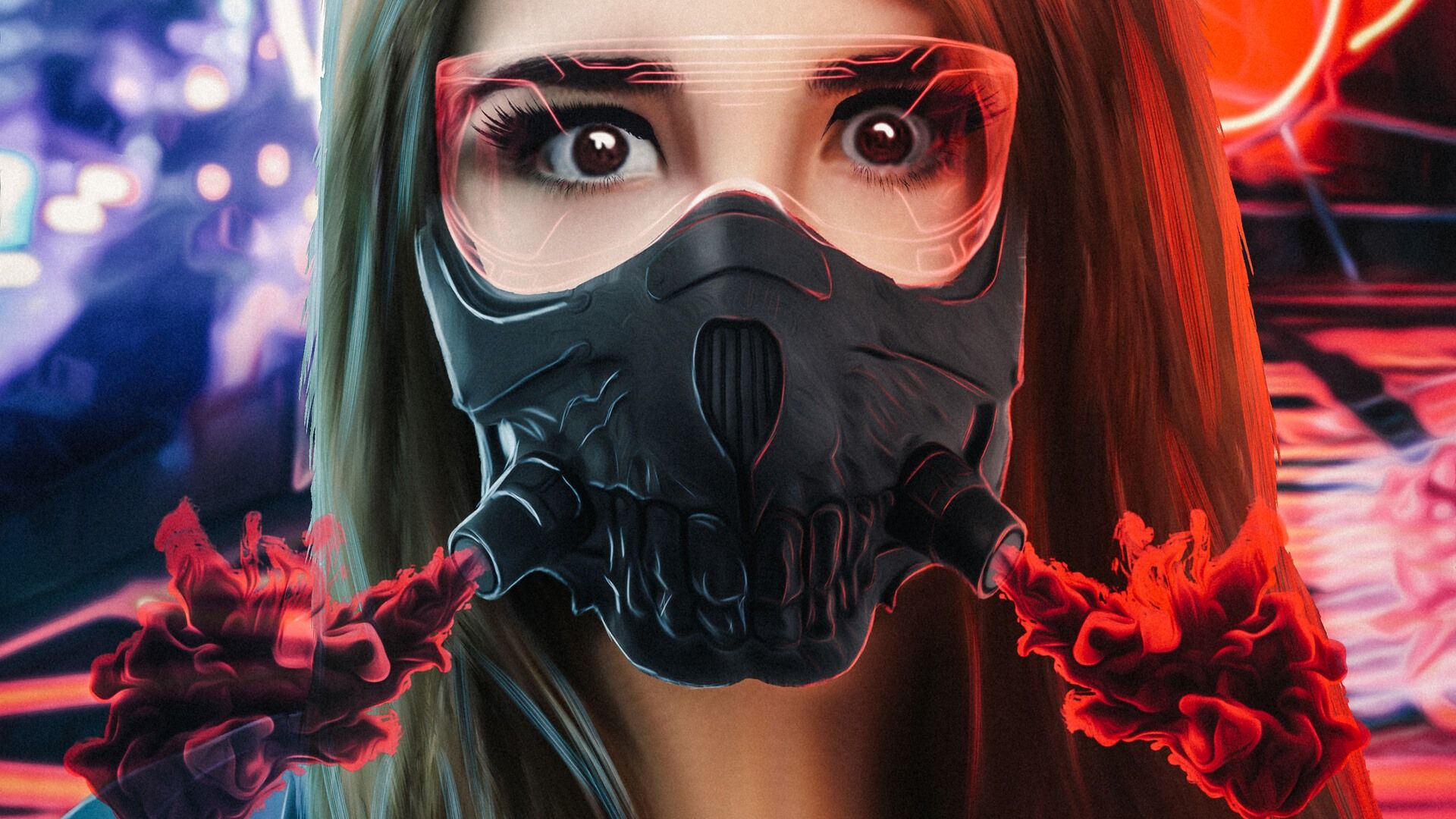 Ragazza con maschera antigas neon, 1920x1080 Full HD 1080p, PC Desktop