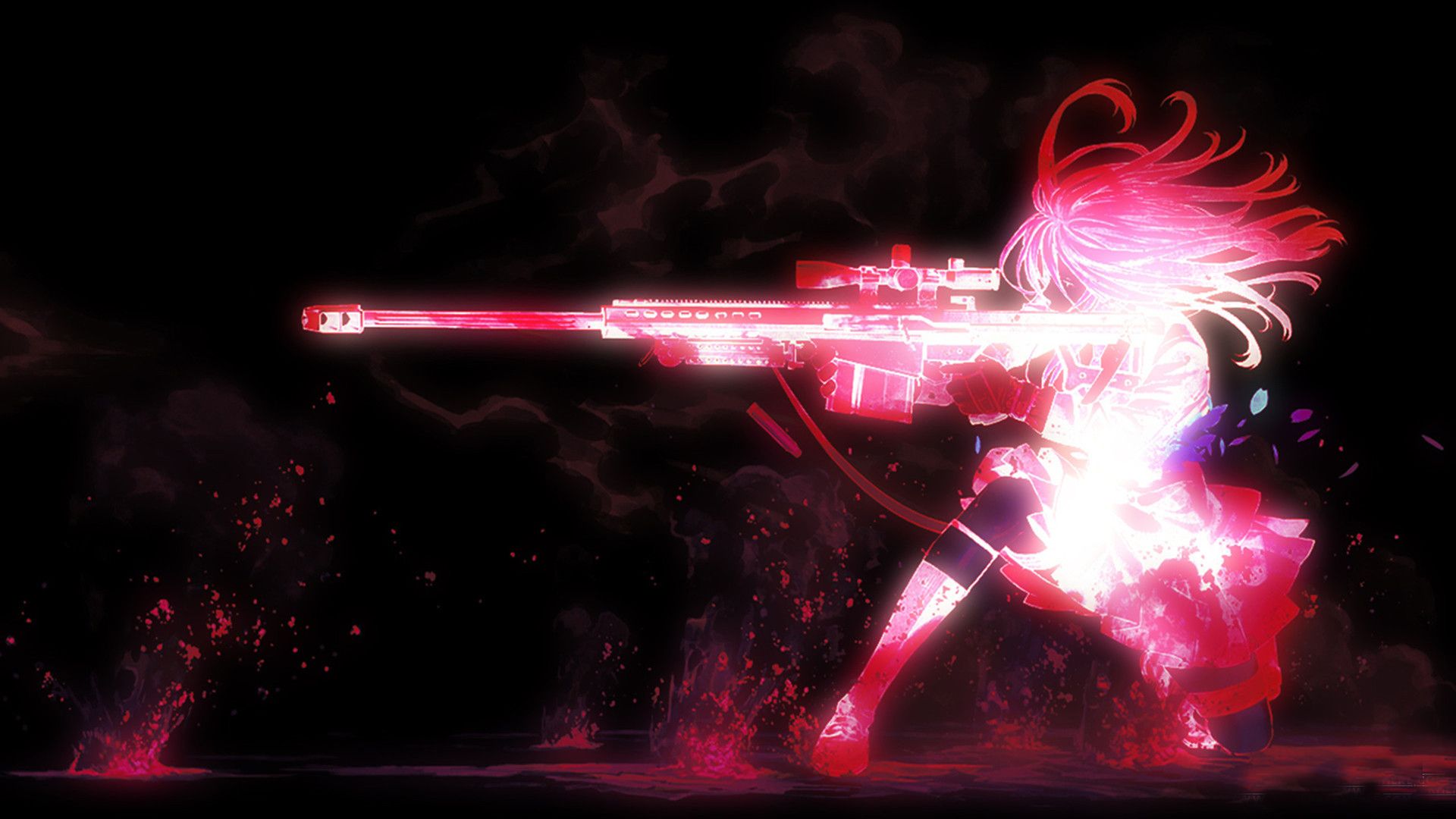 Ragazza anime con fucile rosa neon, 1920x1080 Full HD 1080p, PC Desktop