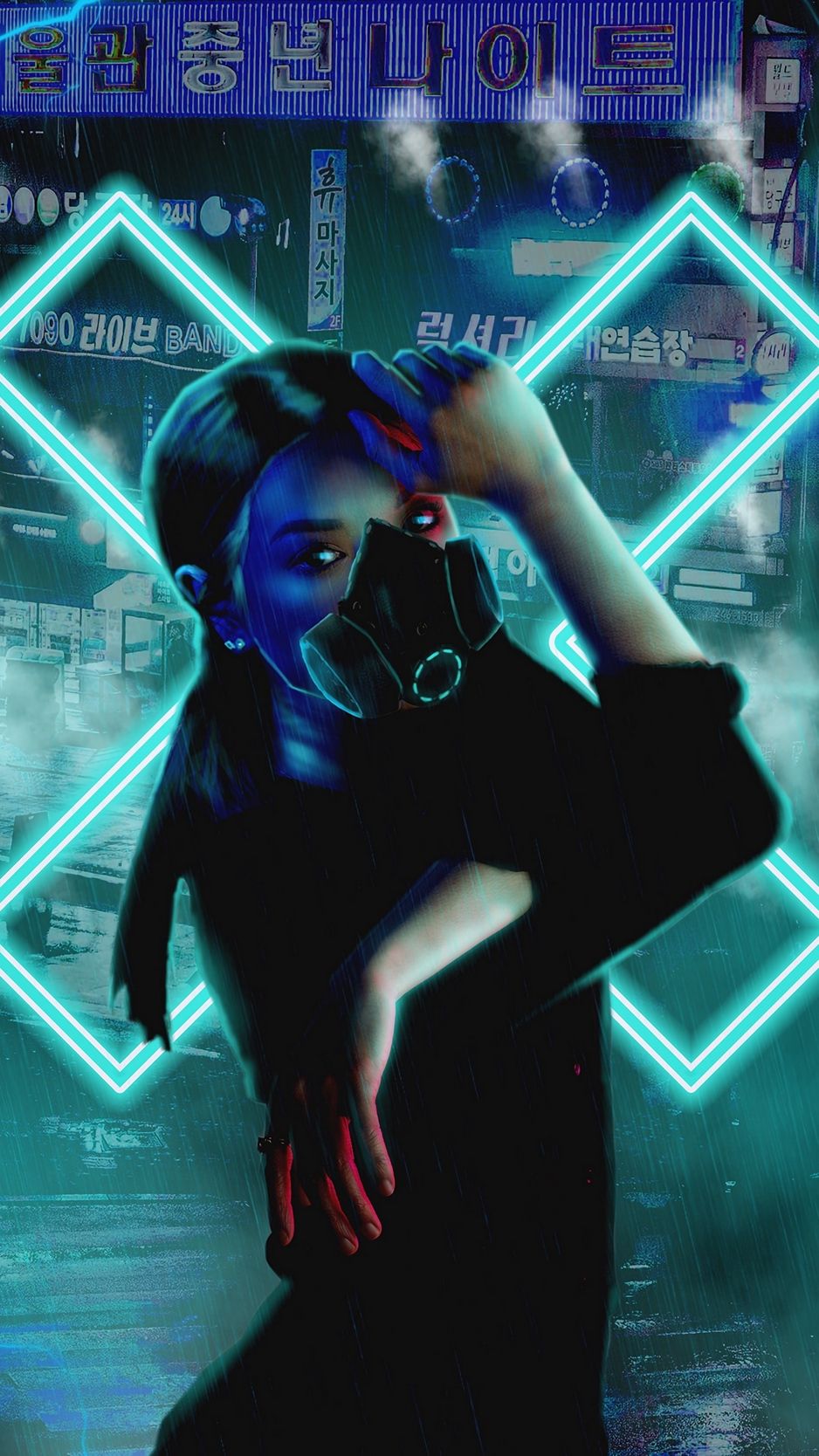 Ragazza con maschera respiratore neon, 938x1668 Verticale, Mobile