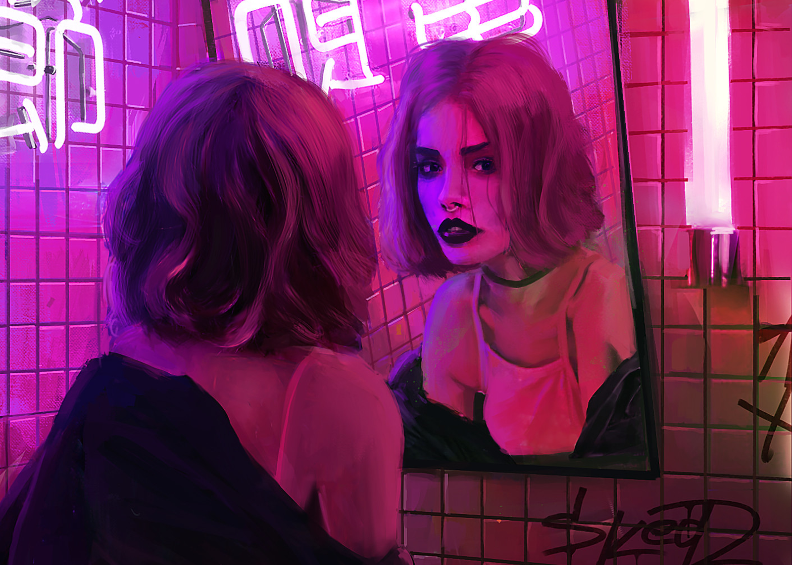 Ragazza allo specchio neon, 1600x1143 900p, HP Laptop