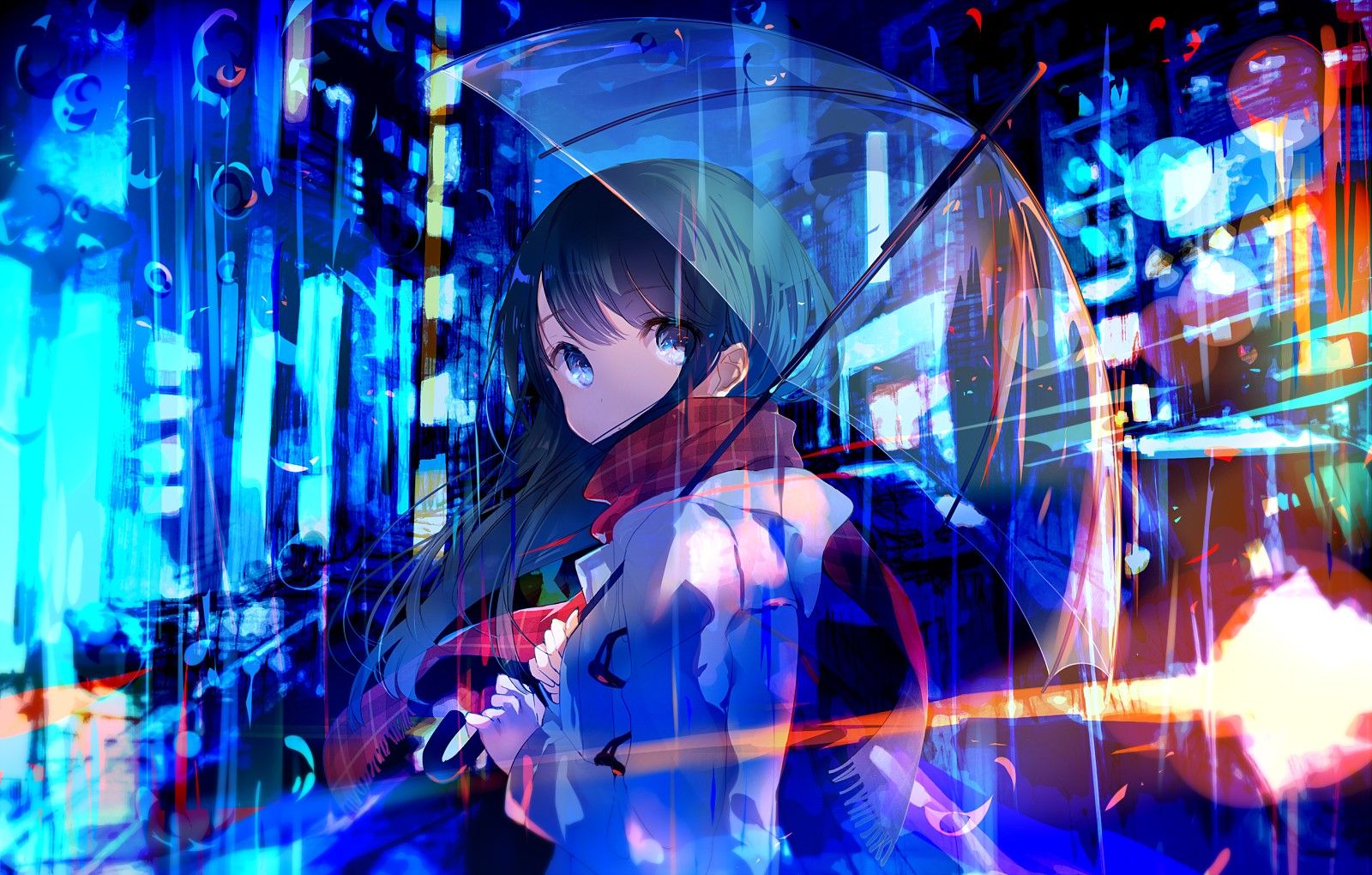 Ragazza anime con ombrello neon, 1600x1020 HD Ready, Desktop