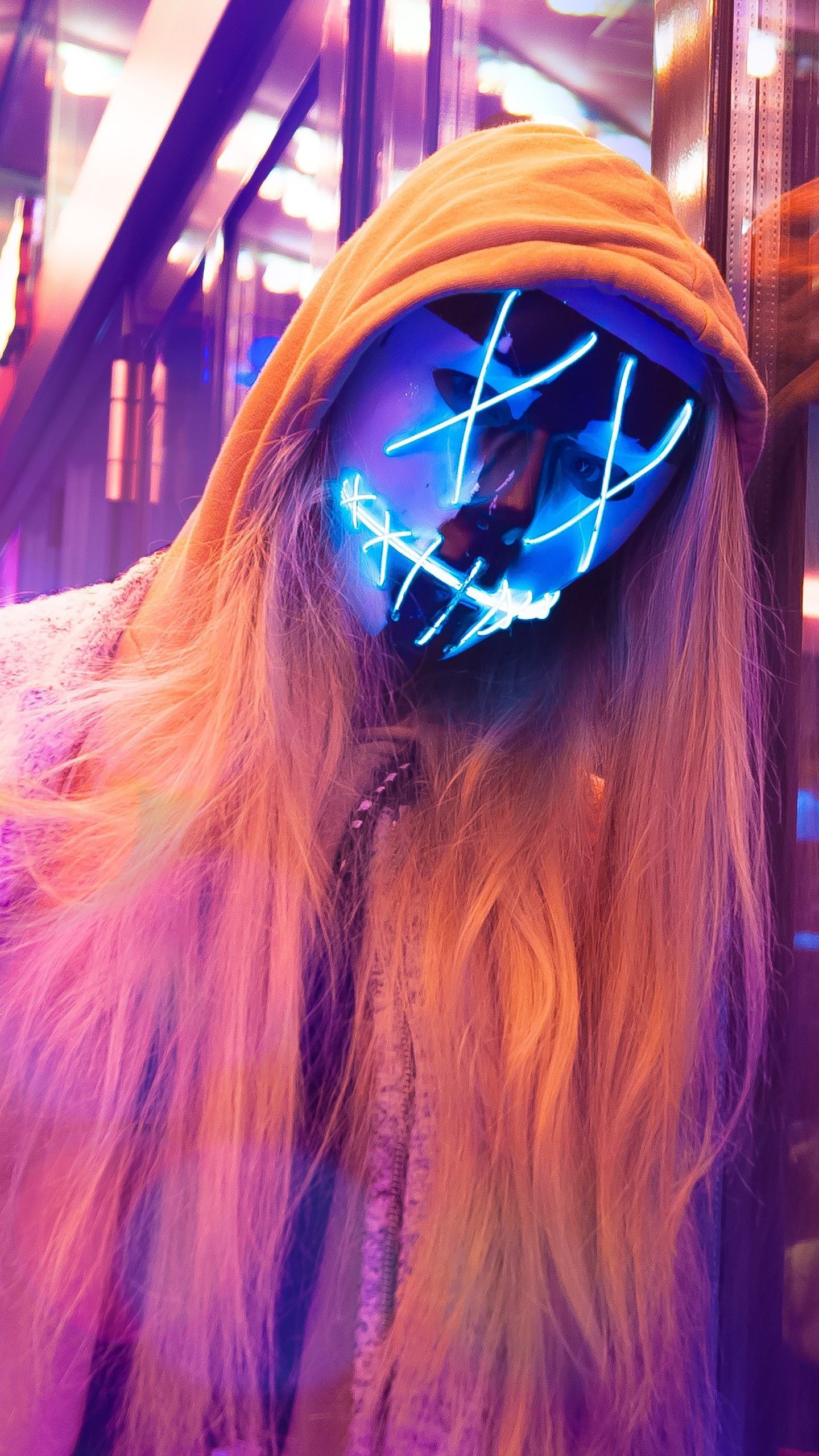 Ragazza con maschera neon, 1440x2560 Verticale, Mobile