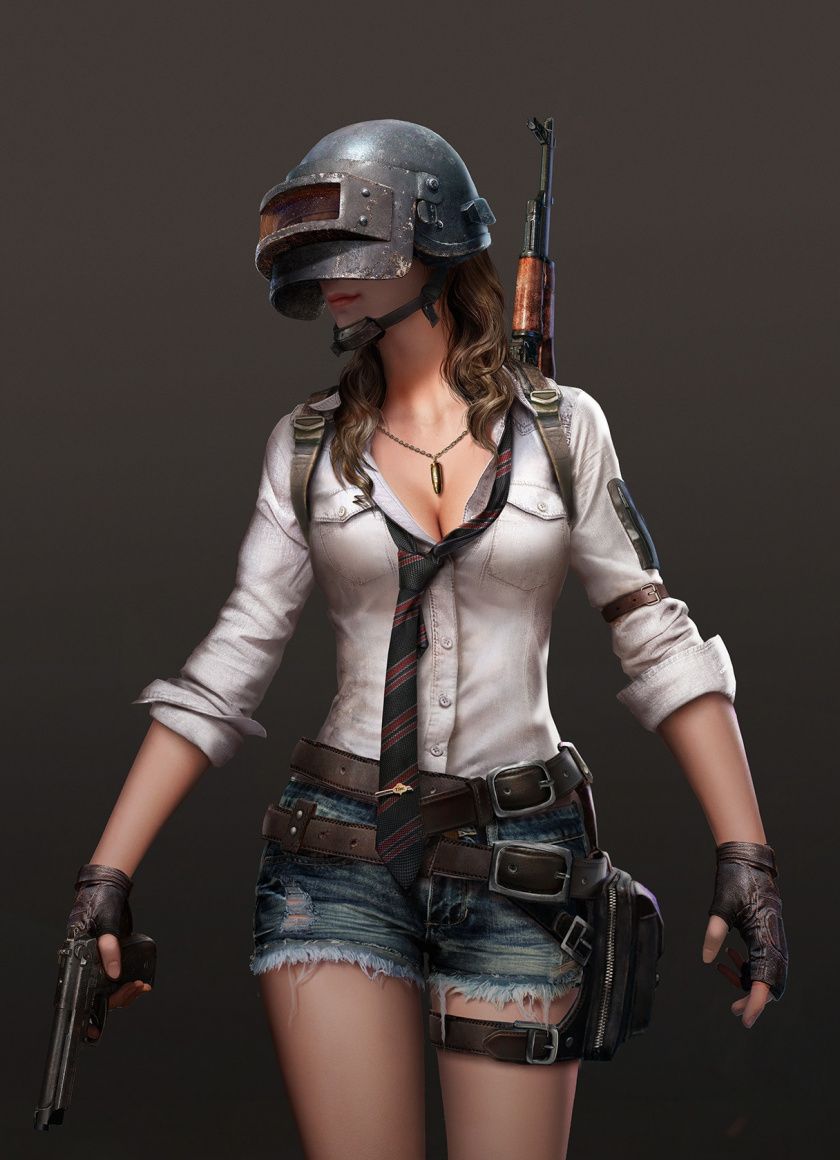 Ragazza PUBG con casco militare, battle royale, 840x1160 Full HD Verticale, iPhone