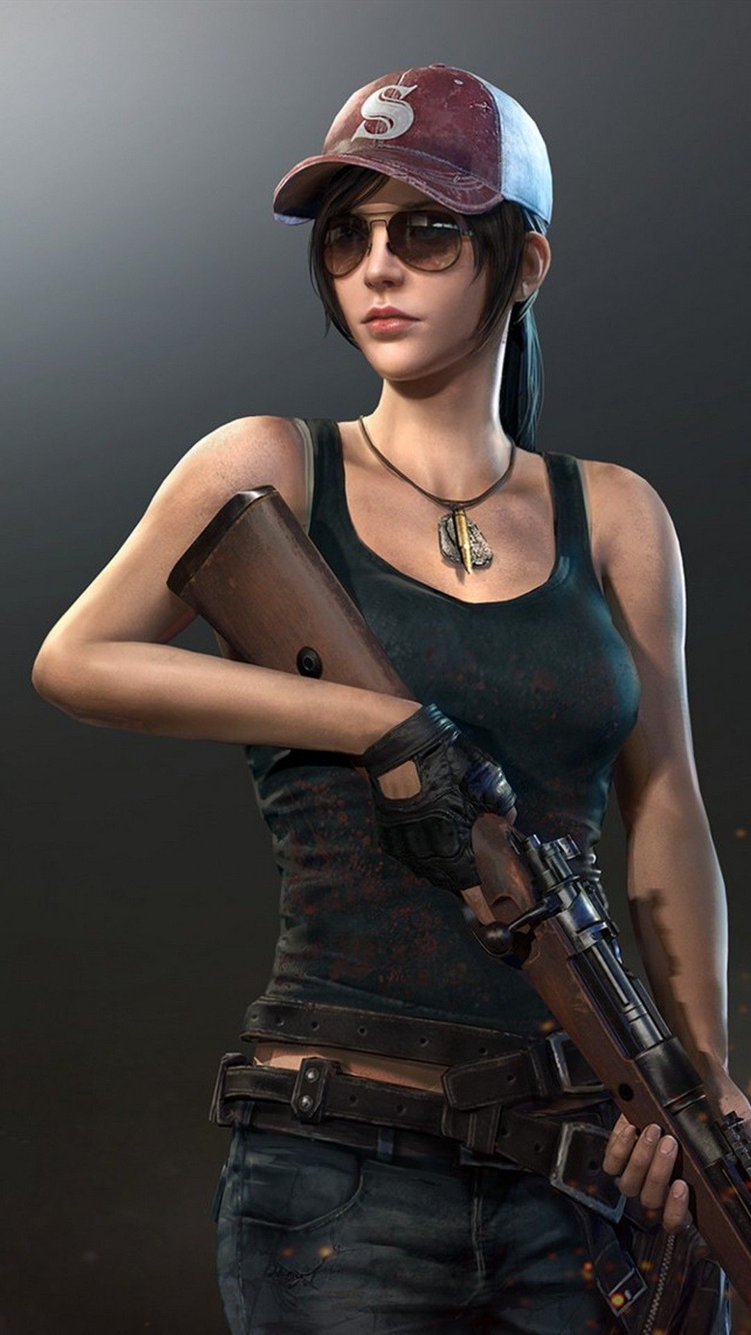 Ragazza PUBG con fucile, 1080x1920 Verticale, Telefono