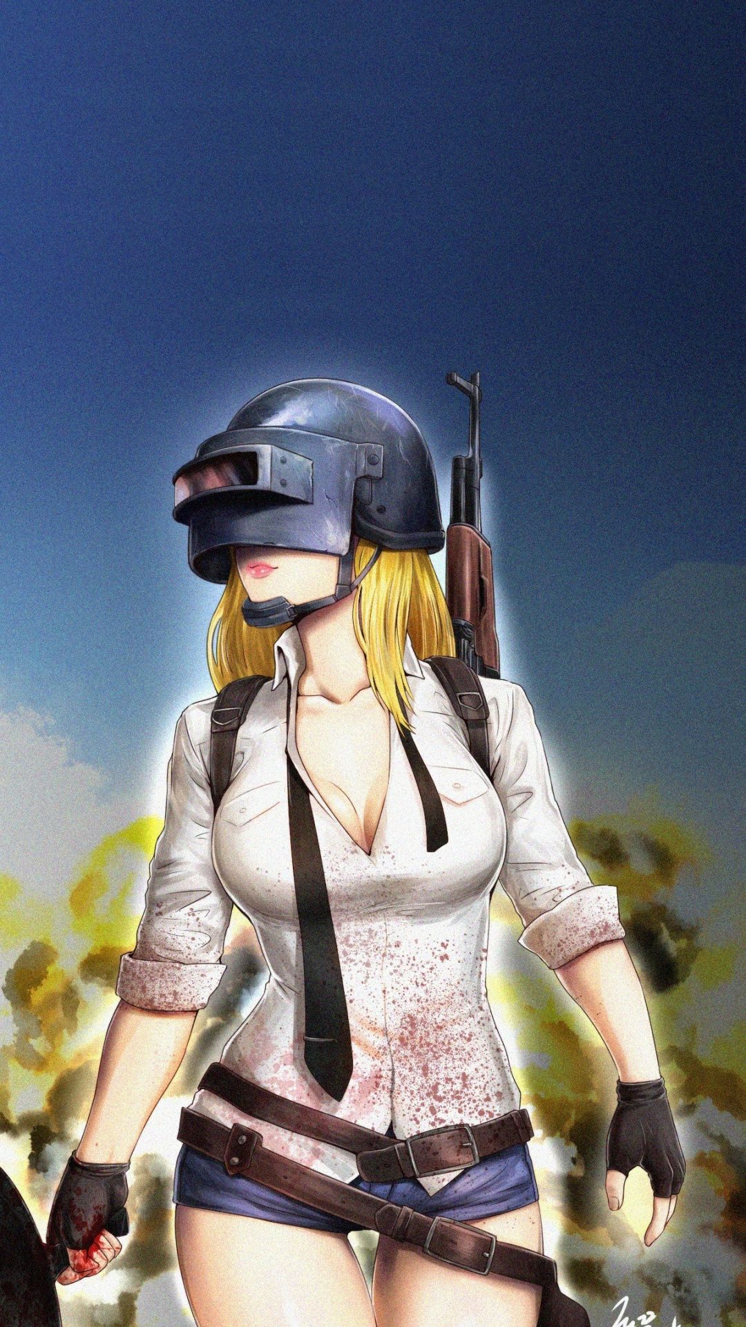 Ragazza PUBG con casco militare, 1080x1920 Verticale, Mobile