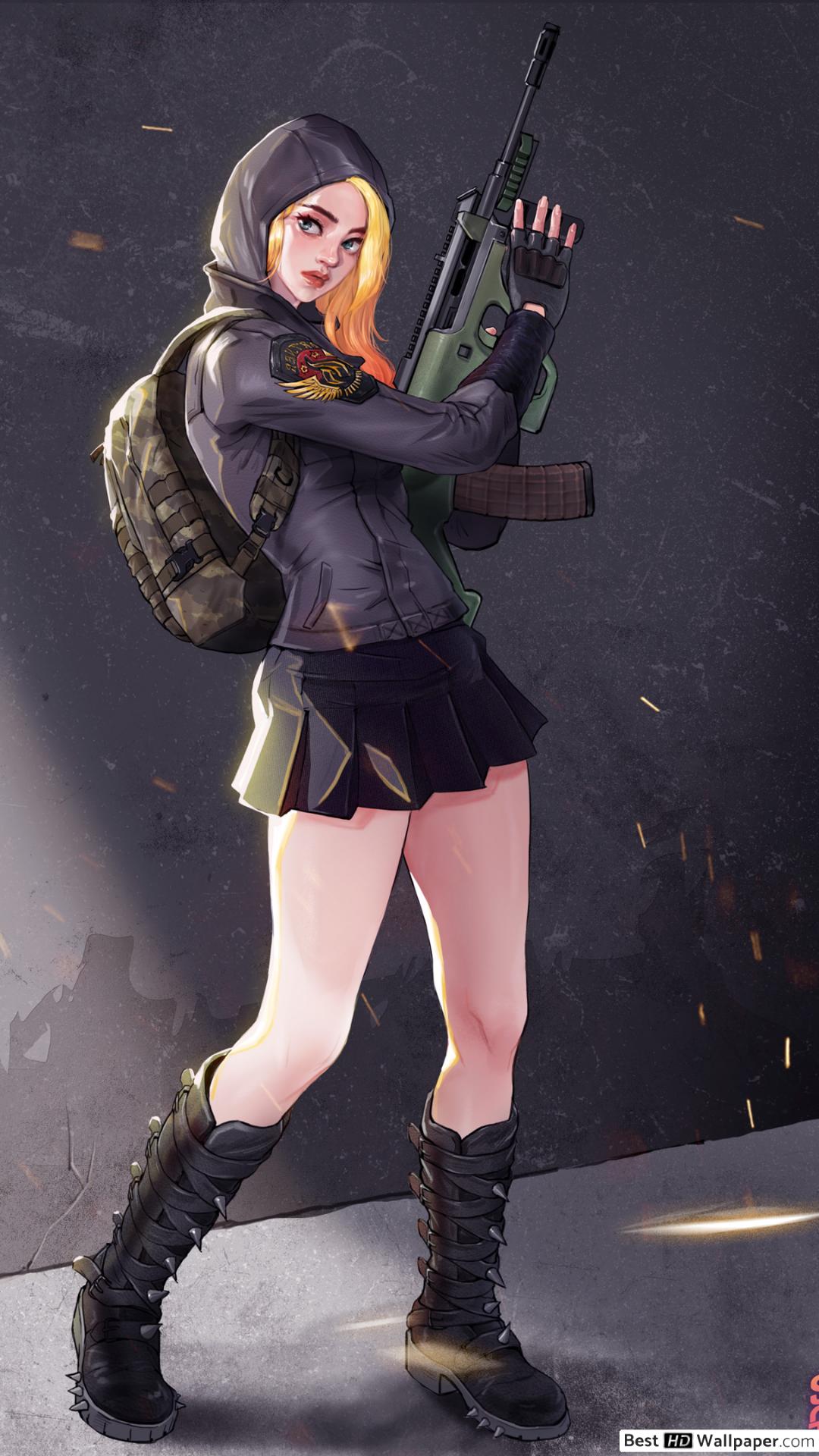 Ragazza PUBG con fucile, 1080x1920 Full HD Verticale, iPhone