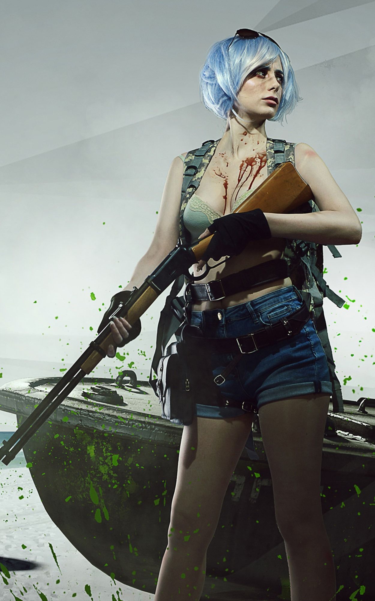 Ragazza cosplay PUBG capelli blu, 1250x2000 Full HD Verticale, Smartphone