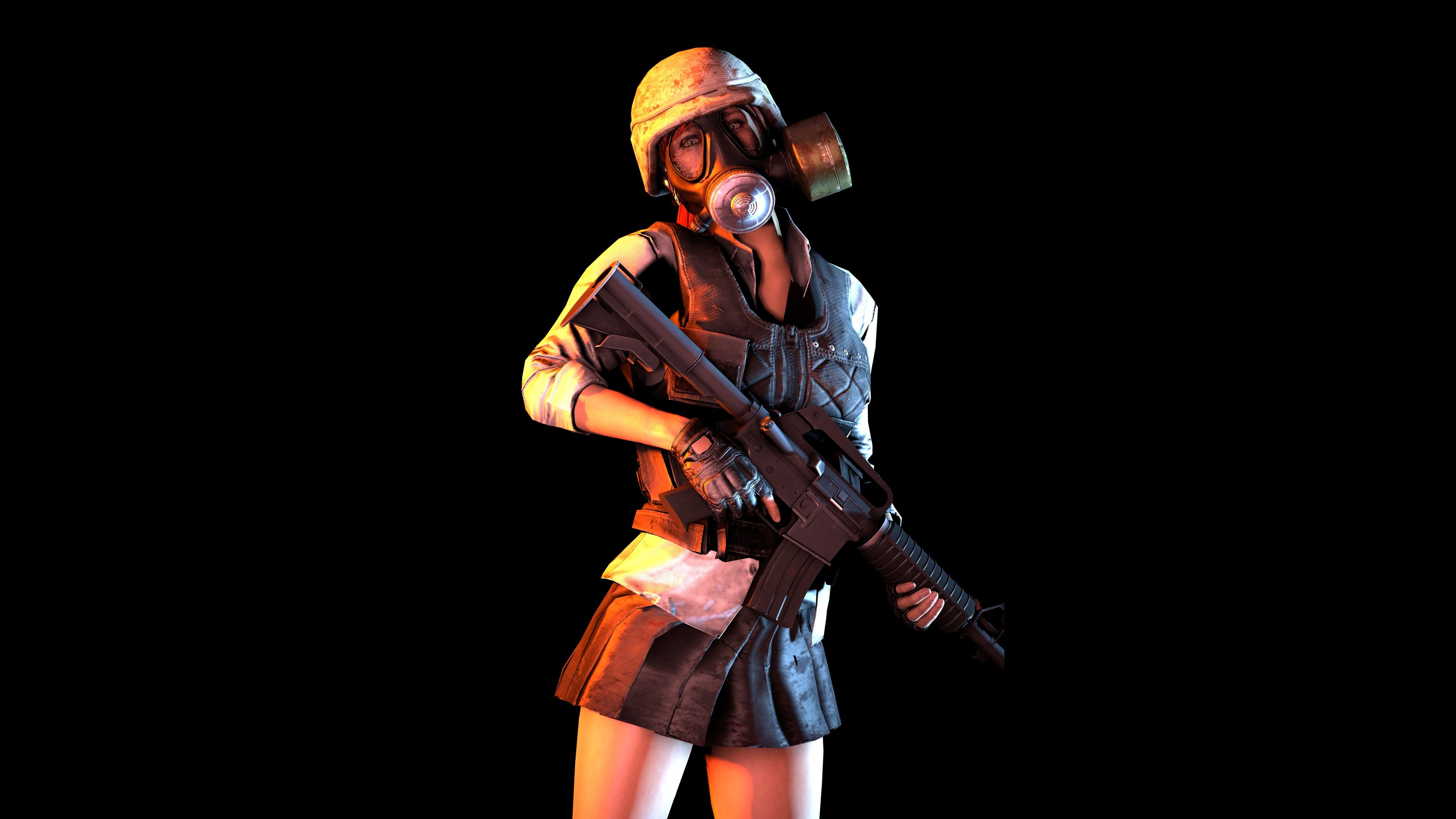 Ragazza PUBG con maschera antigas, 3840x2160 4K Ultra HD, Monitor 4K