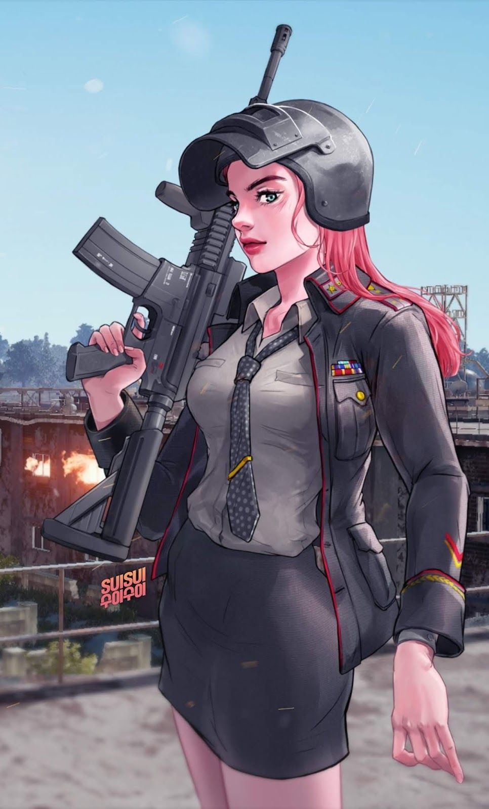 Ragazza PUBG con fucile mitragliatore, 966x1600 Verticale, Mobile
