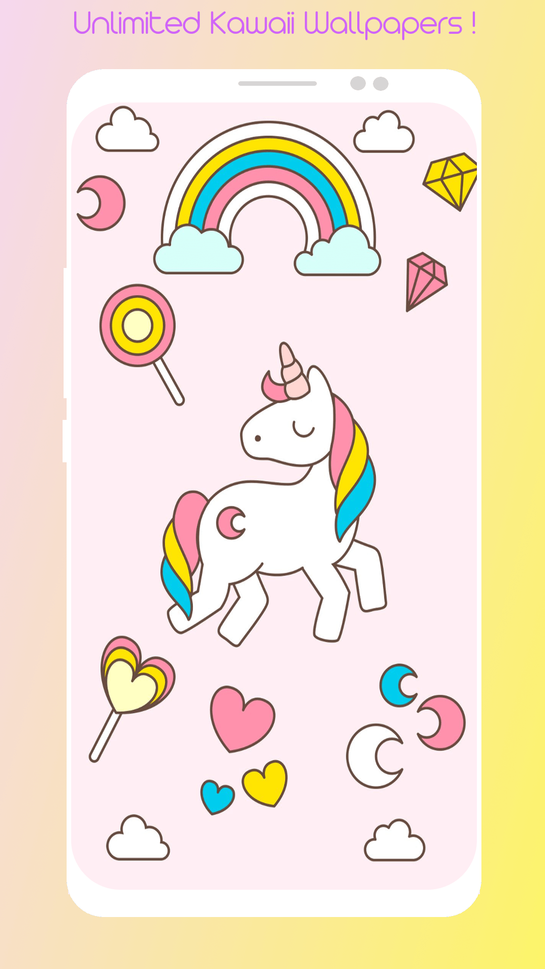 Unicorno kawaii arcobaleno rosa, 1080x1920 Full HD Verticale, Smartphone