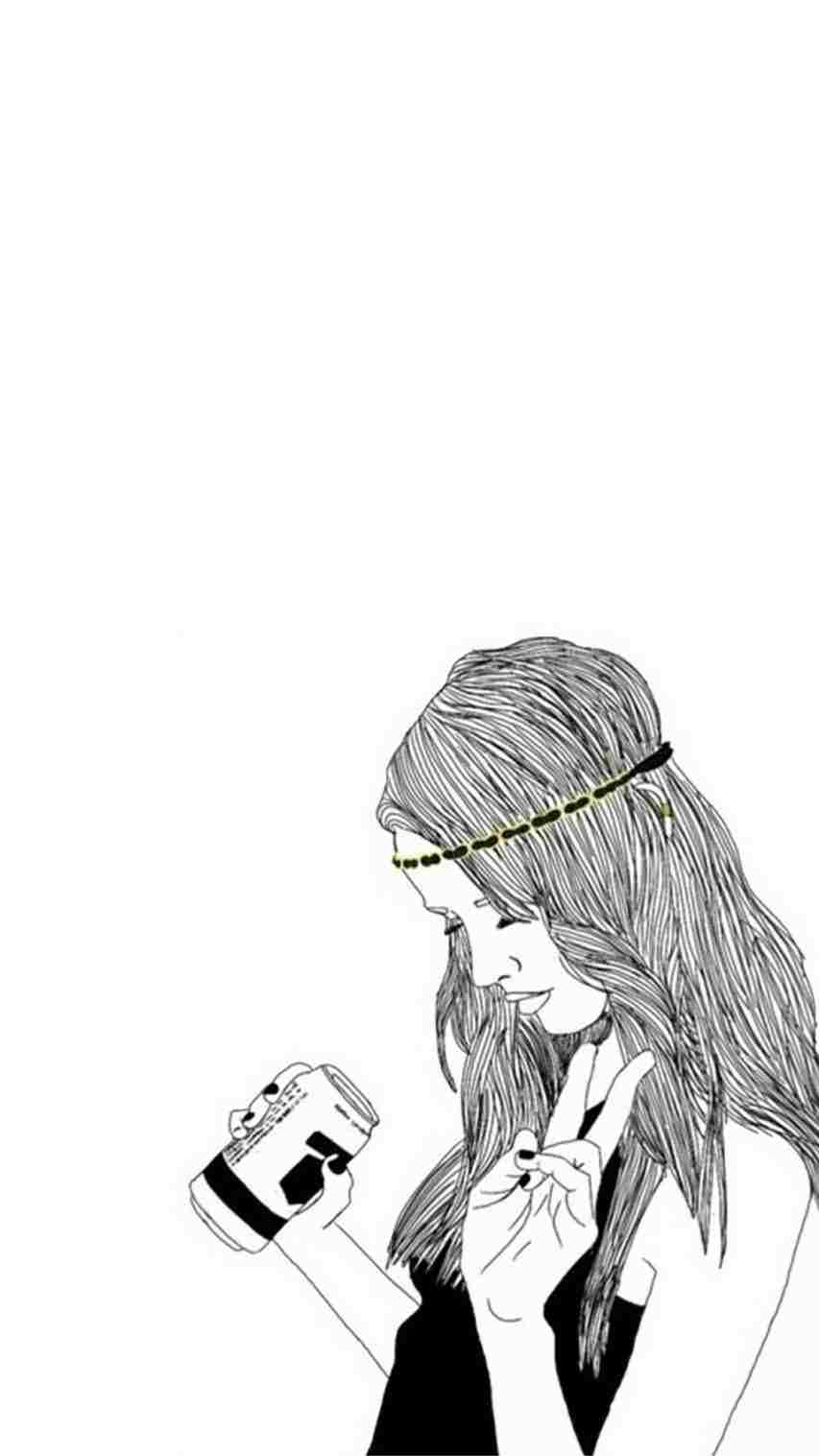 Ragazza disegno bianco e nero, 853x1517 Verticale, Telefono