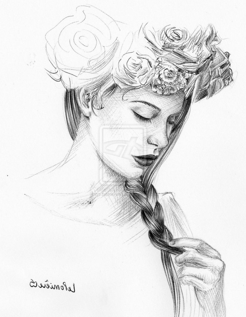 Ragazza schizzo matita fiori, 794x1024 Full HD Verticale, iPhone