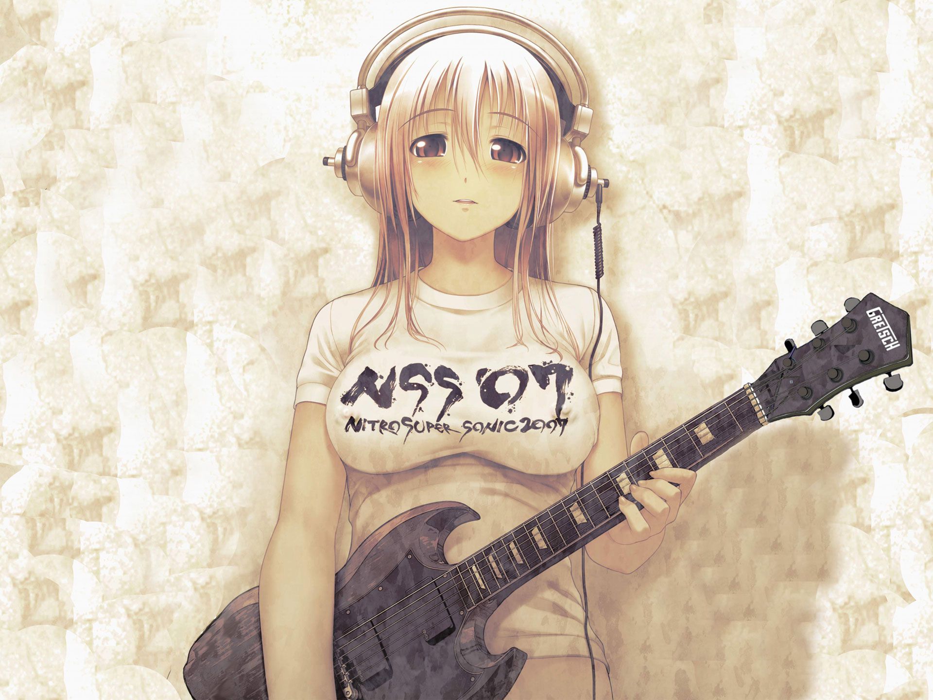 Ragazza anime con chitarra e cuffie, 1920x1440 WUXGA, Desktop