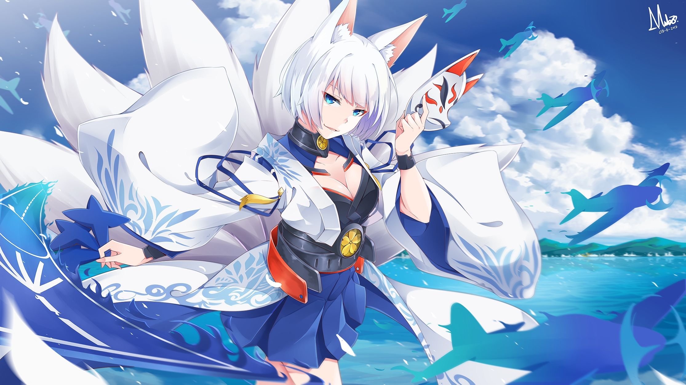 Ragazza volpe anime capelli bianchi, 2230x1254 Hi-Res, Desktop