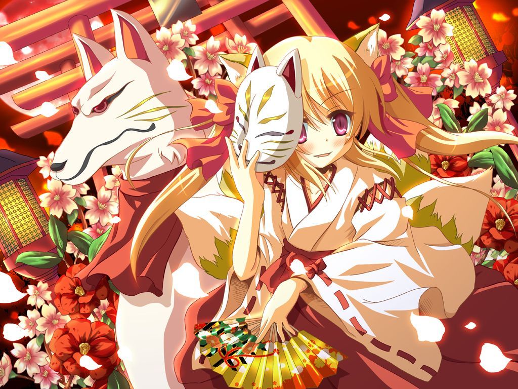 Ragazza volpe anime kitsune, 1024x768 HD, Desktop