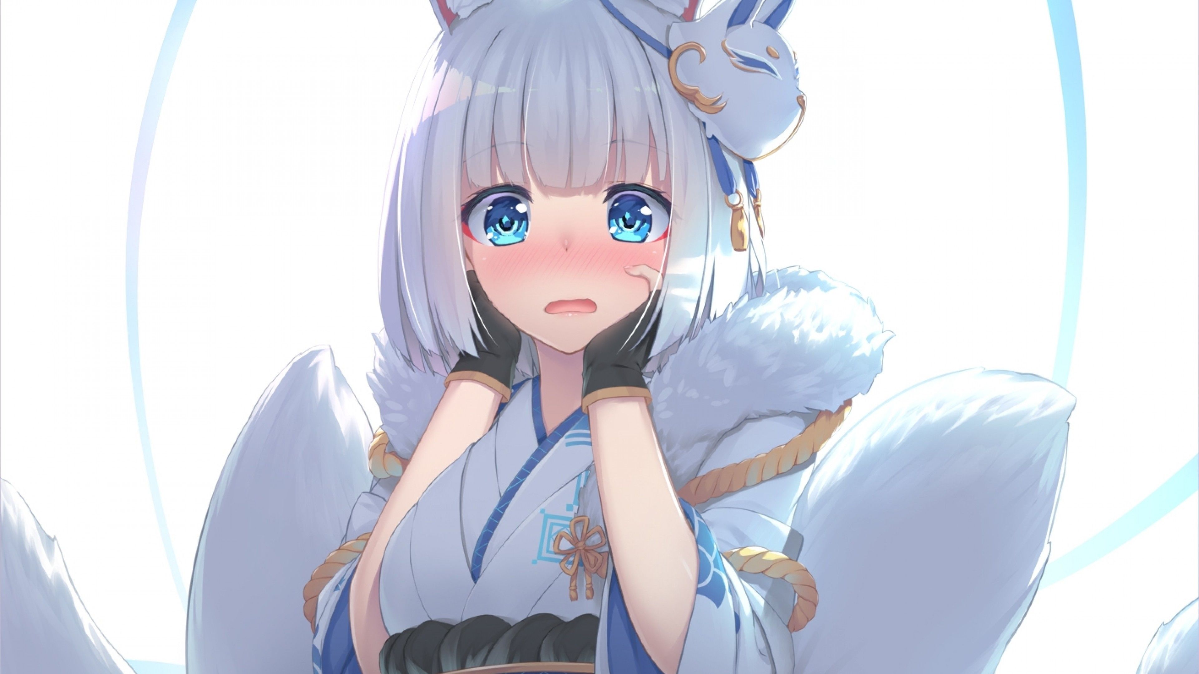 Ragazza volpe anime timida, 3840x2160 4K, Desktop 4K