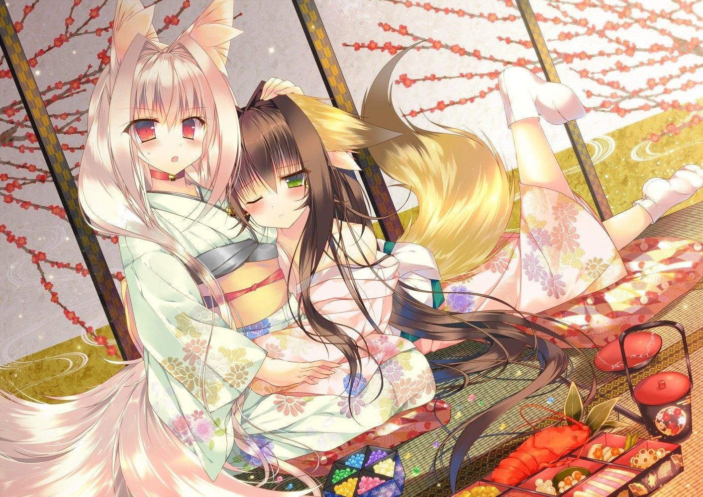 Ragazze volpe kitsune kimono, 1413x1000 HD, Desktop