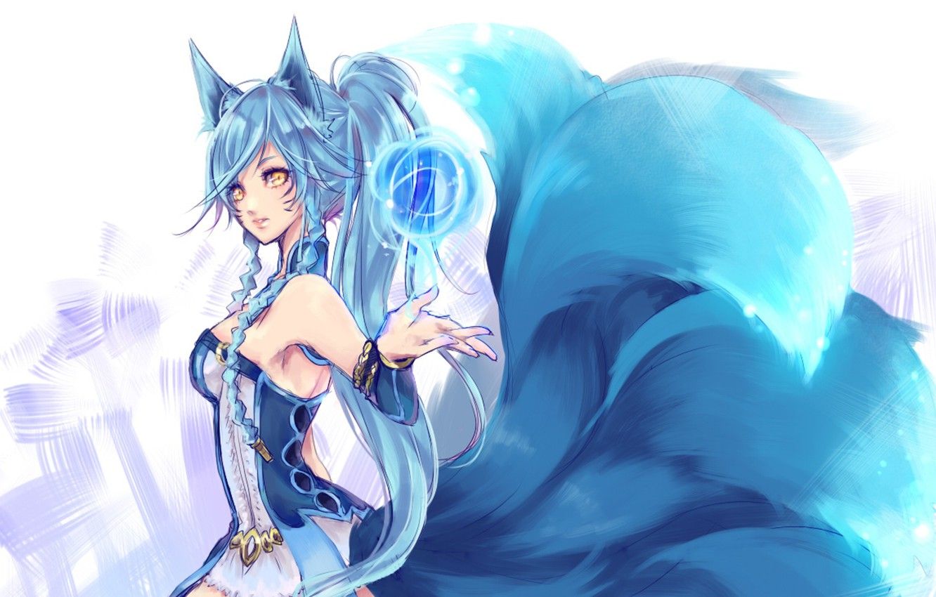 Ahri volpe blu magia, 1332x850 720p, PC