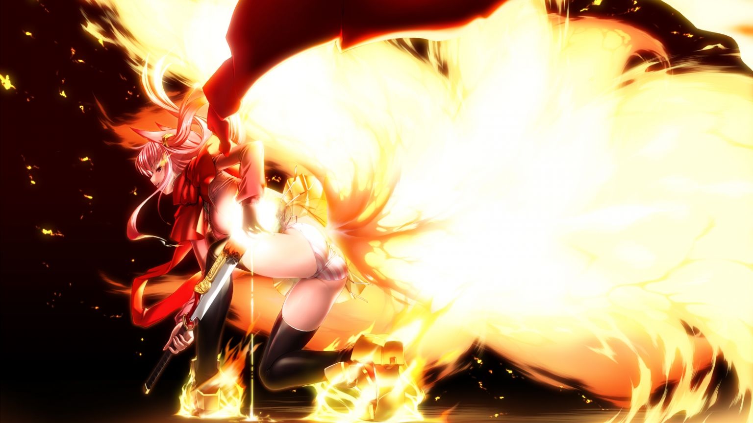 Ragazza anime con fiamme, 1536x864 HD, Desktop