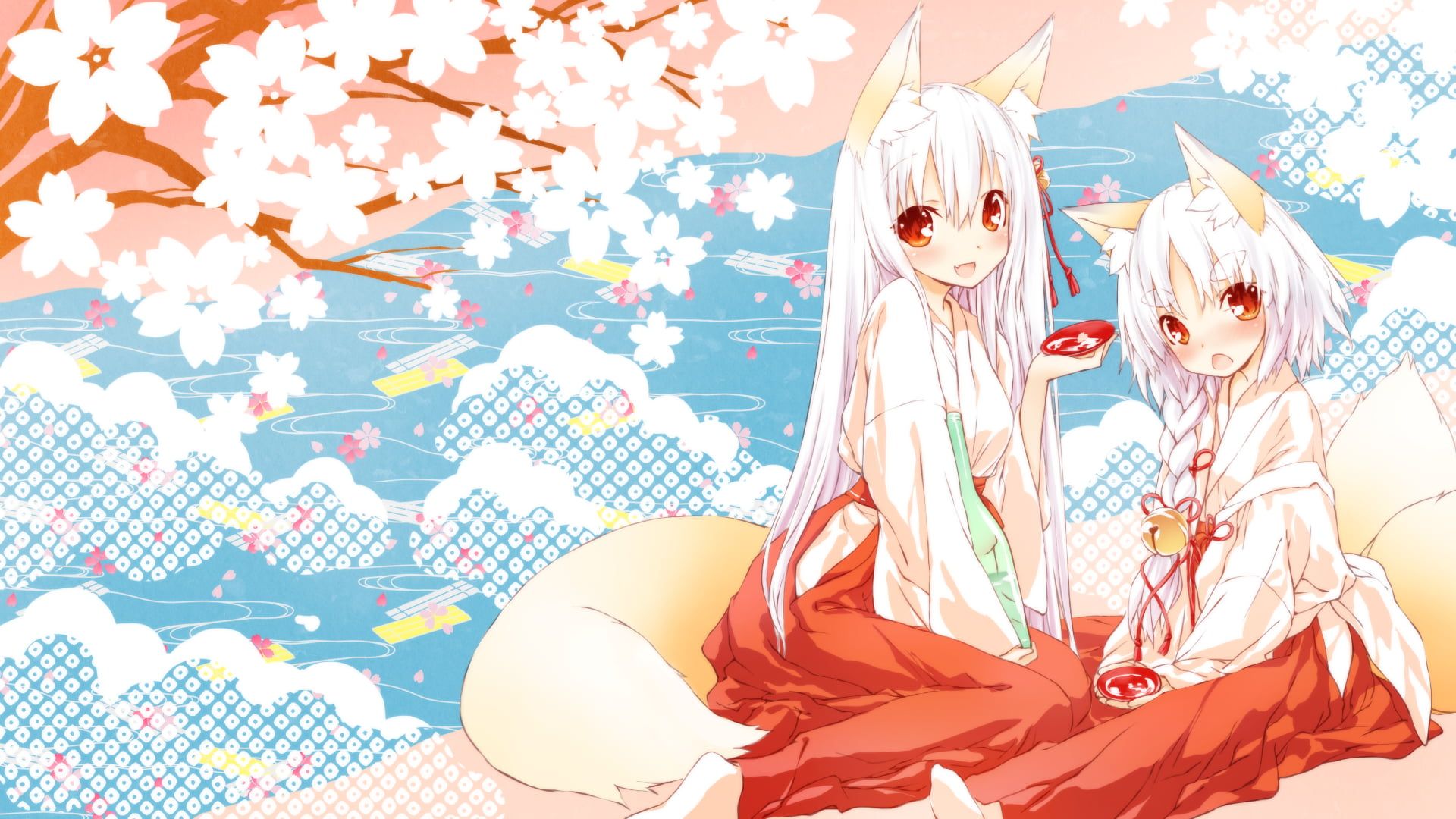 Ragazze volpe capelli bianchi kimono, 1920x1080 1080p, PC