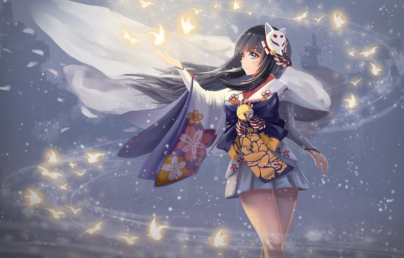 Ragazza kitsune maschera volpe, 1332x850 HD, Desktop