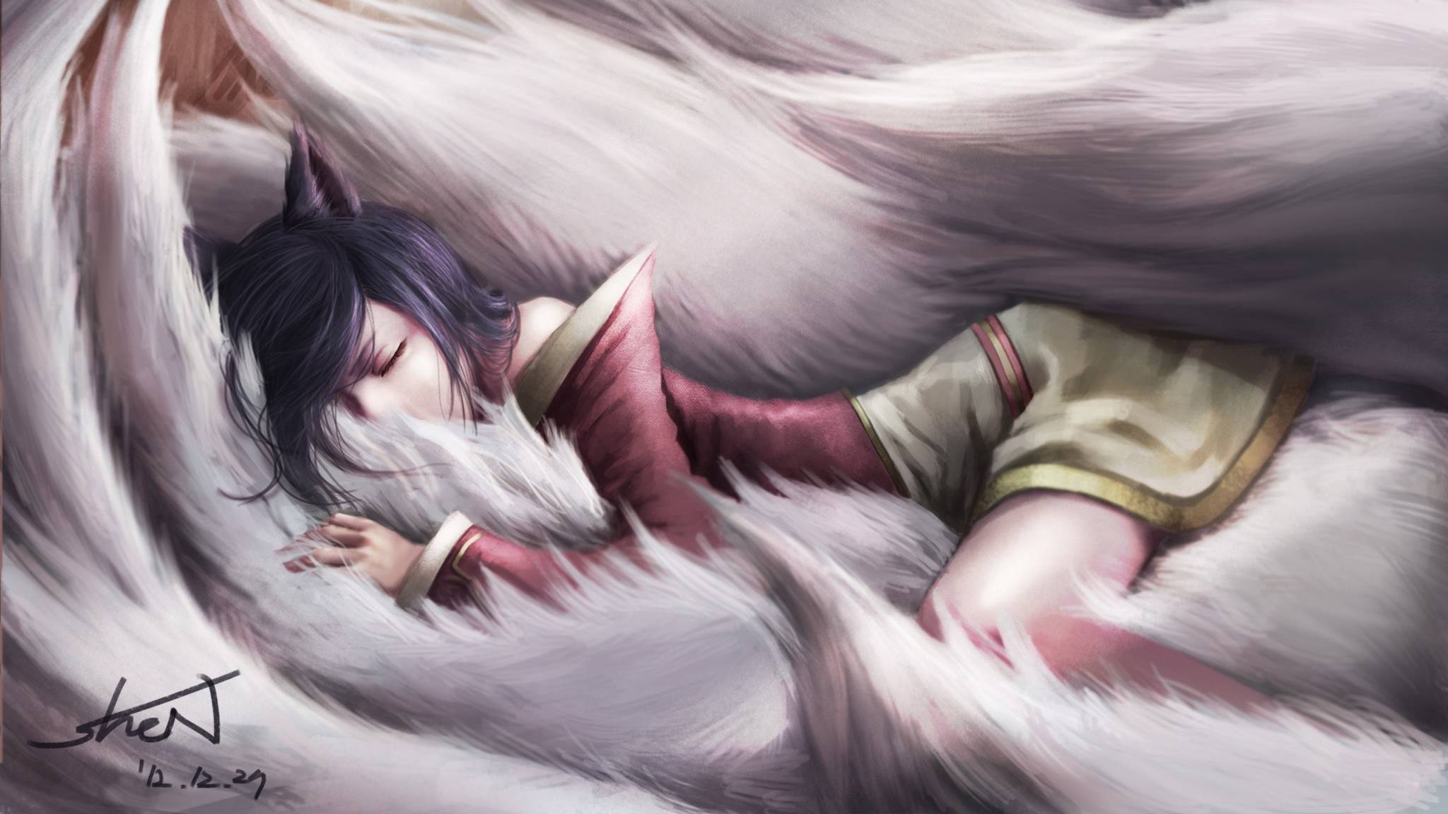 Ahri volpe anime dormiente, 2048x1152 2K, Desktop