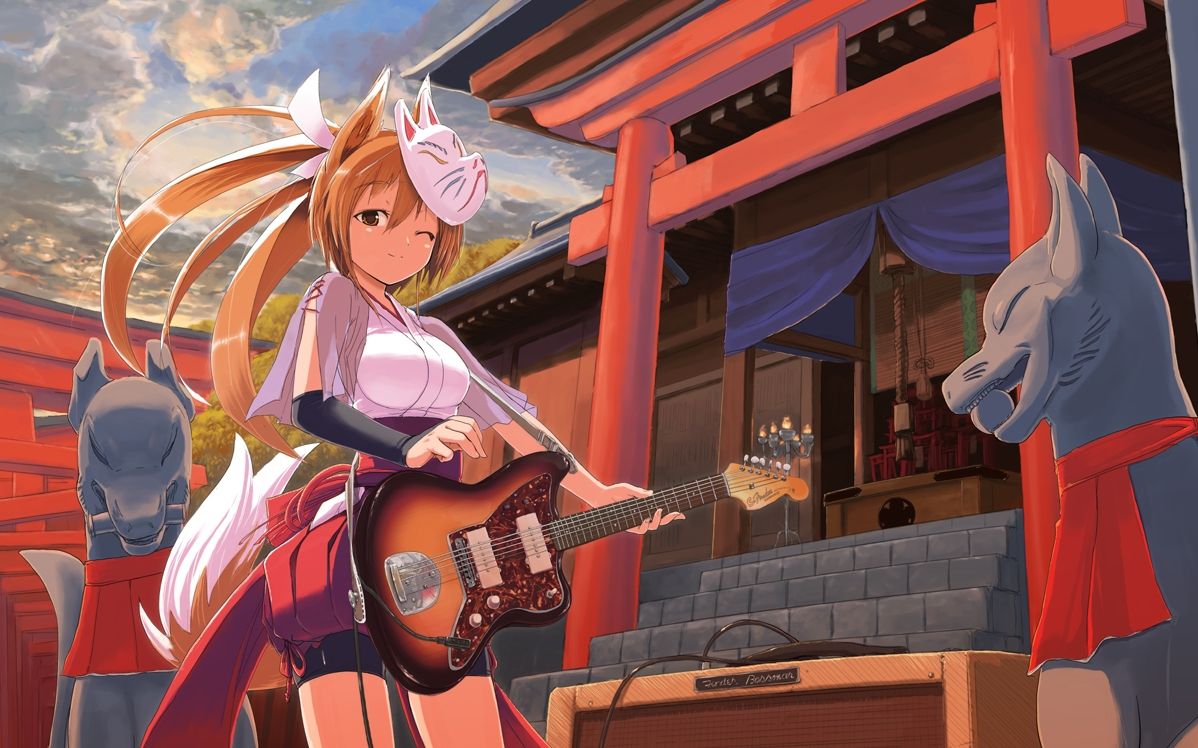 Ragazza volpe con chitarra, torii, 1198x748 HD, Desktop