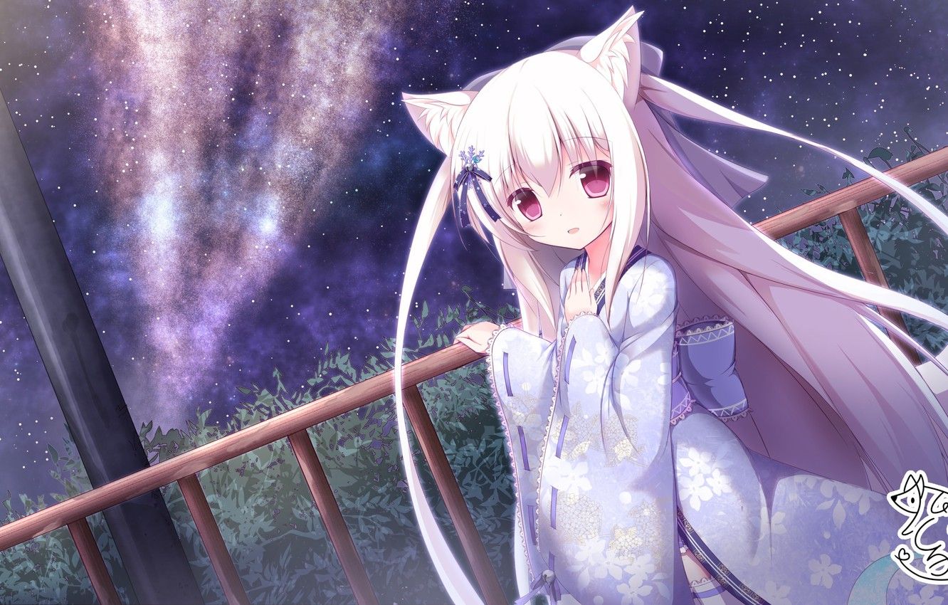 Ragazza volpe kimono notte, 1332x850 720p, Lenovo Legion