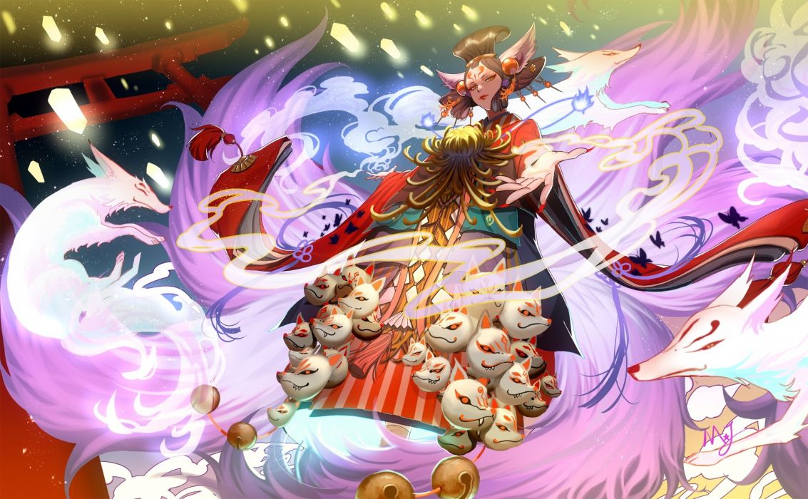 Ragazza volpe anime kitsune, 1133x700 HD, Desktop