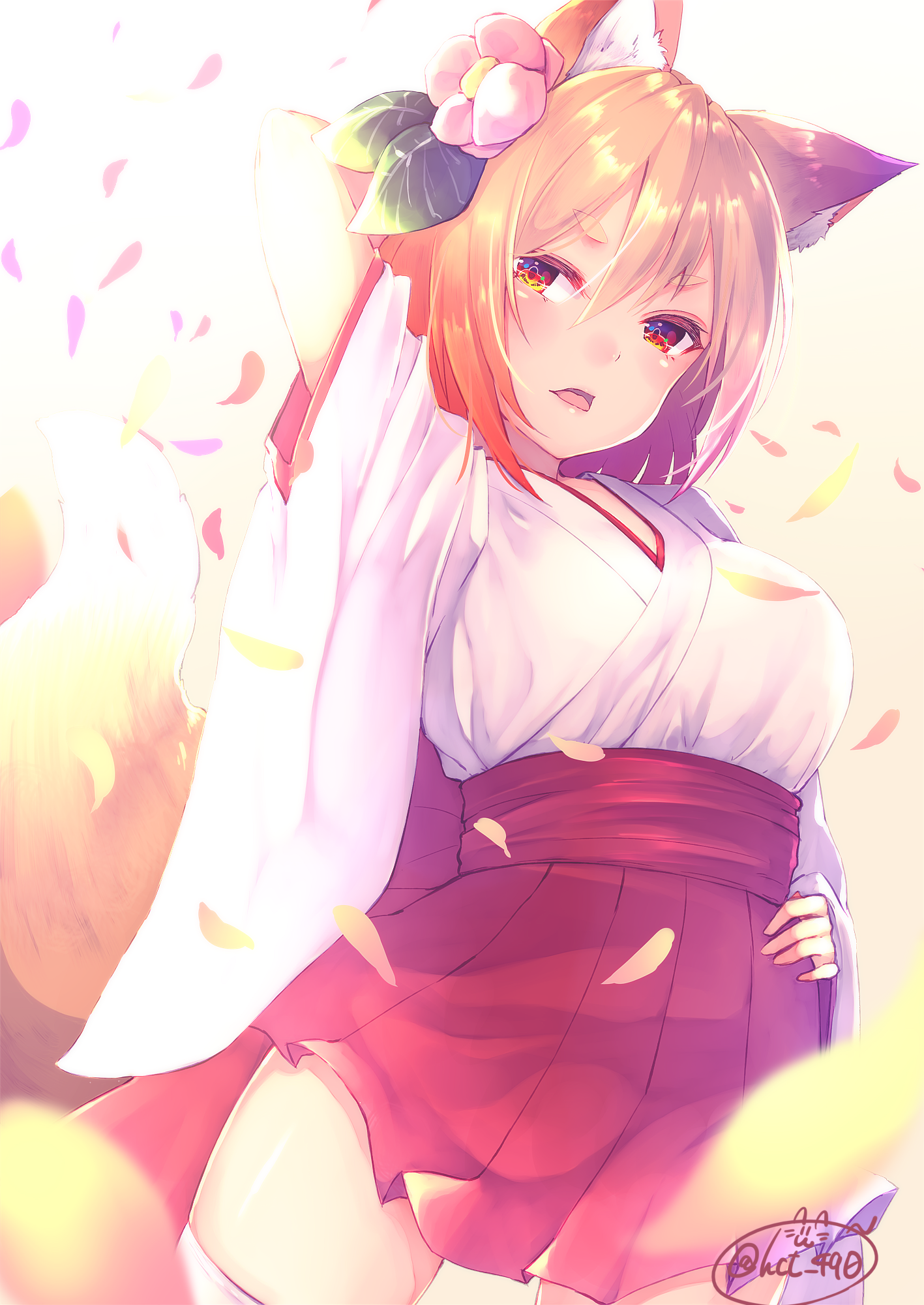 Ragazza volpe kimono petali, 1417x2000 Verticale, Android