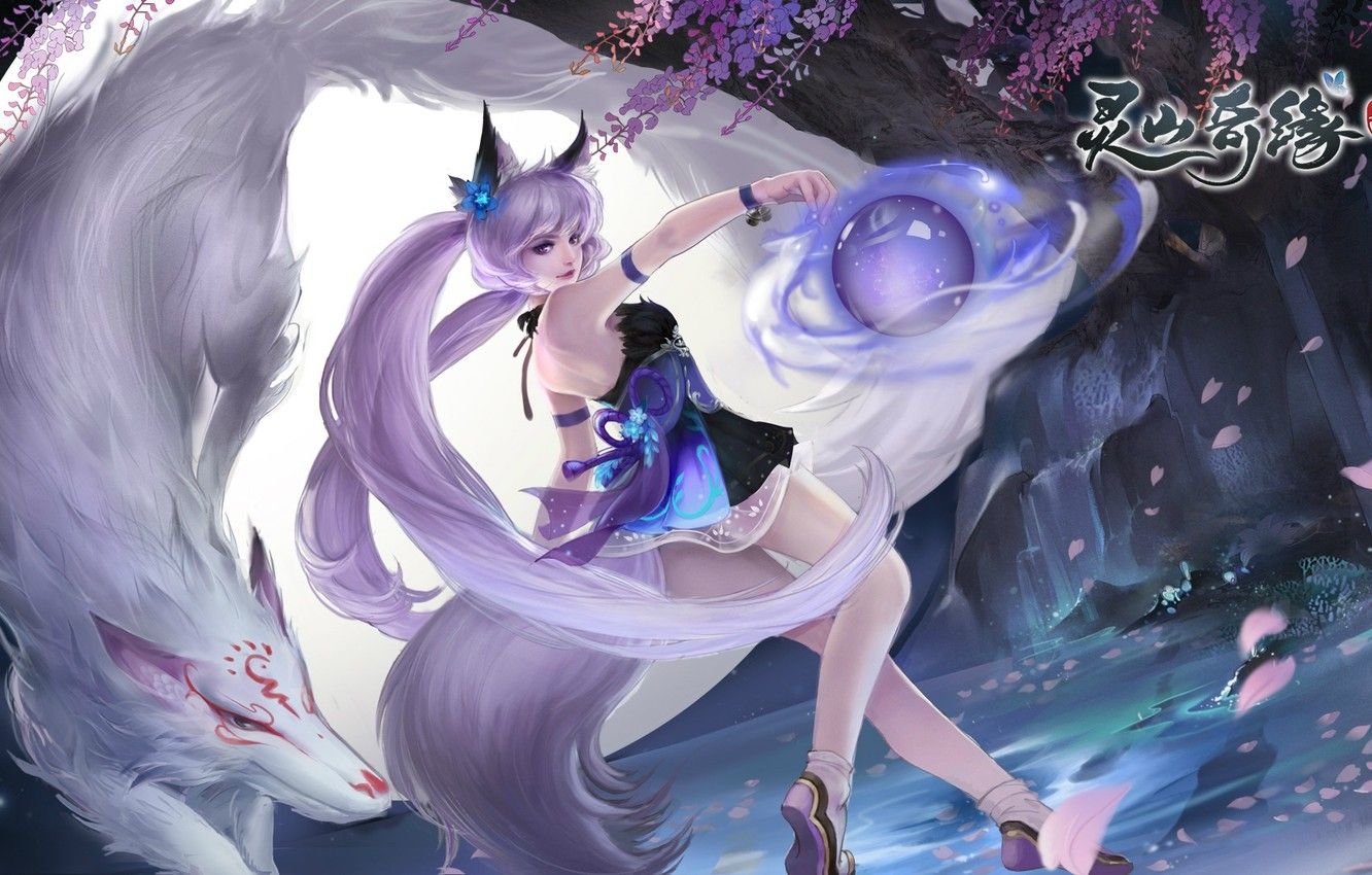 Ragazza volpe magica, capelli viola, 1332x850 HD, HP Laptop