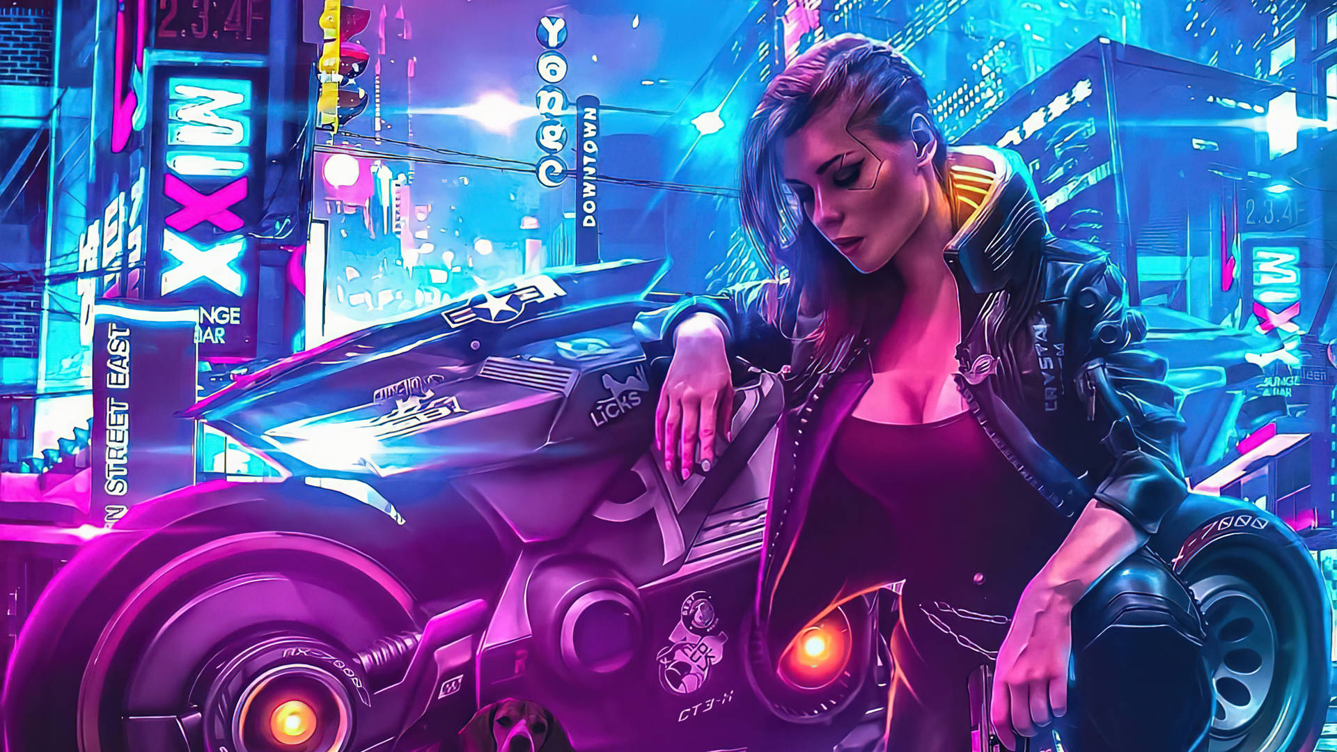 Ragazza cyberpunk con moto, 1920x1080 1080p, Desktop