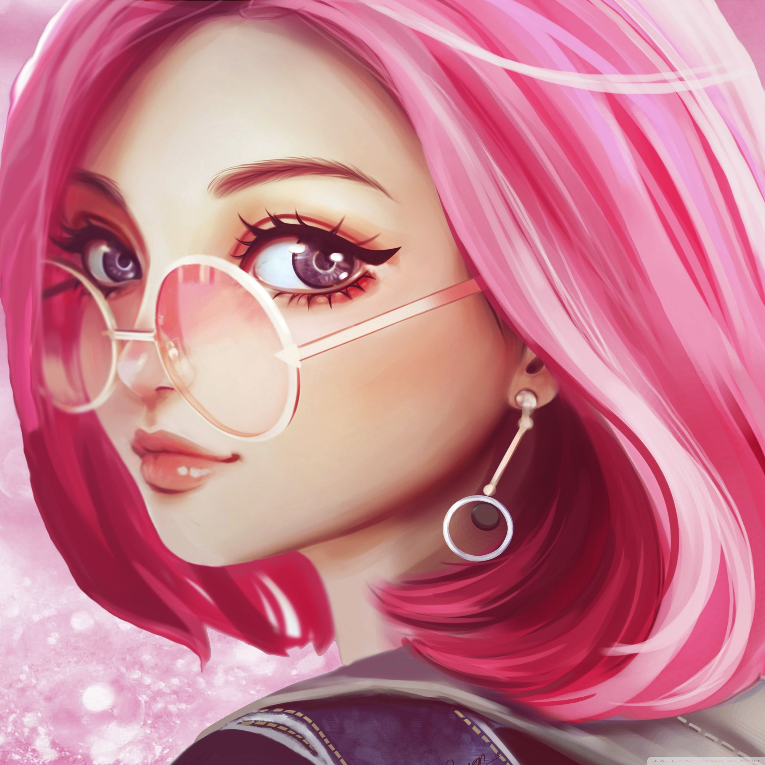 Ragazza anime capelli rosa occhiali, 2560x2560 WQXGA, Desktop