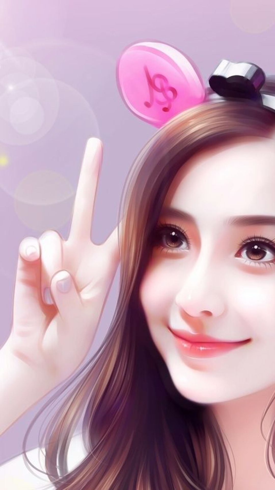Ragazza cartoon con orecchie rosa, 1080x1920 Verticale, Mobile
